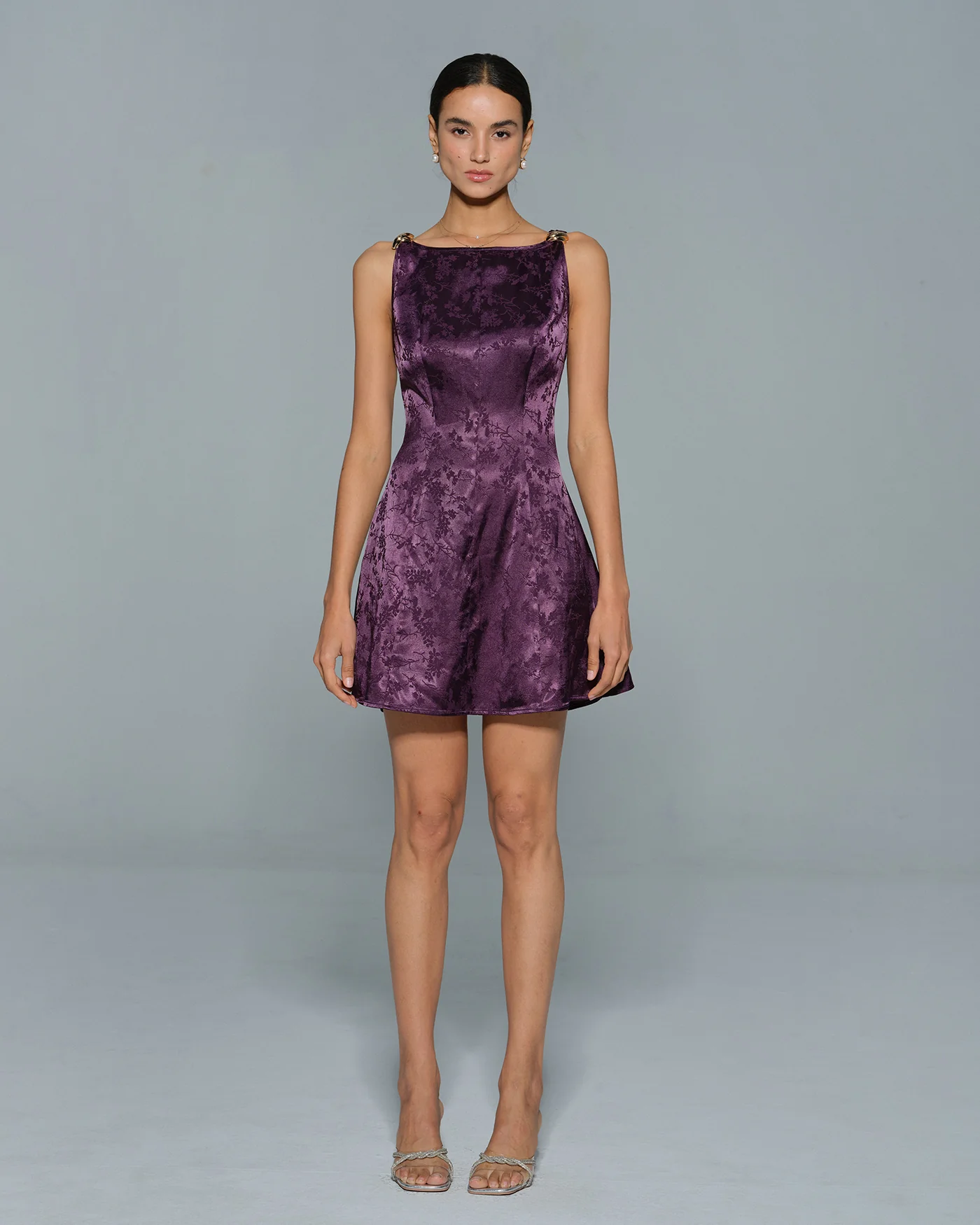 Purple Sleeveless Floral Mini Dress - Image 9