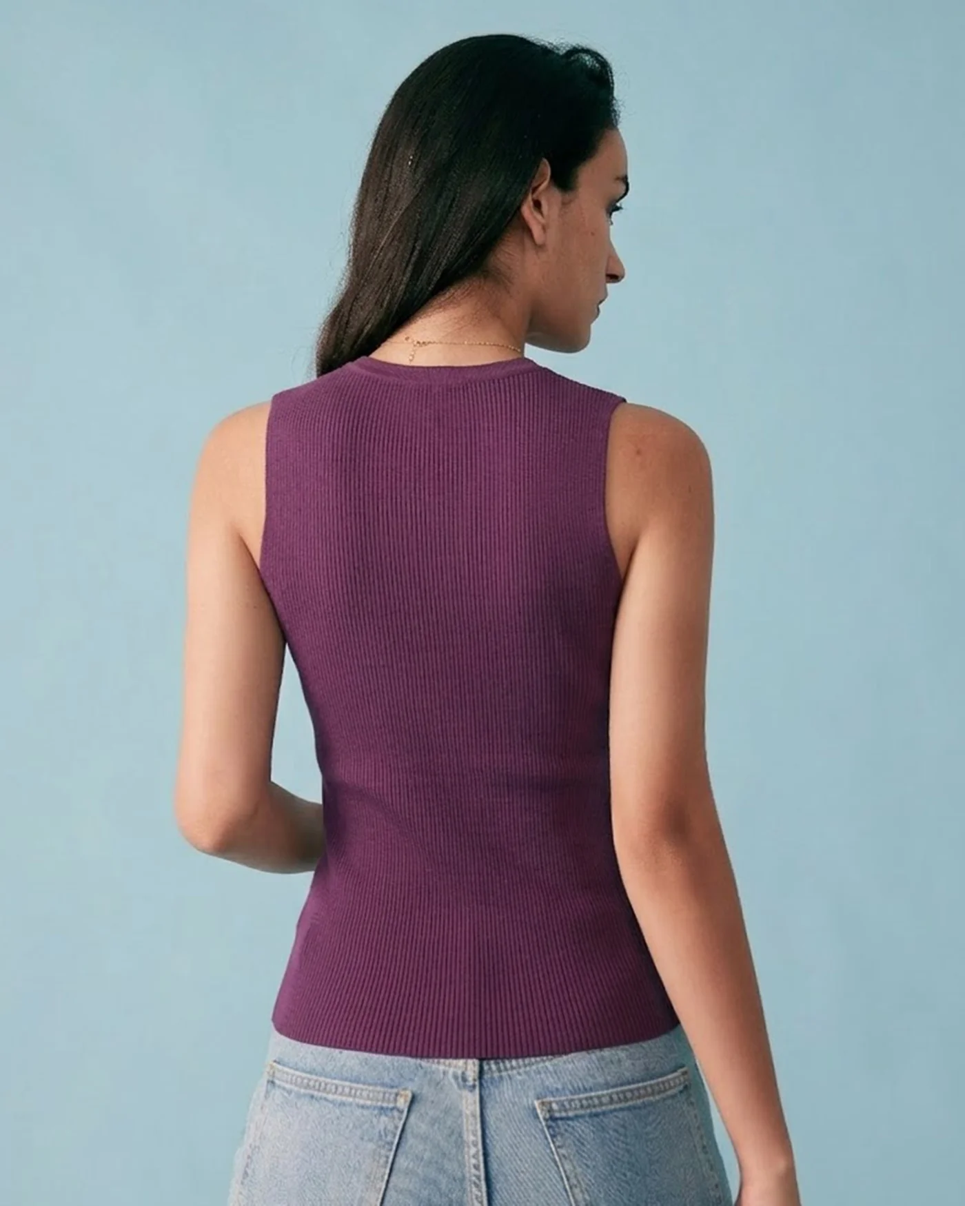 Purple Sleeveless Viscose Tank Top - Image 3