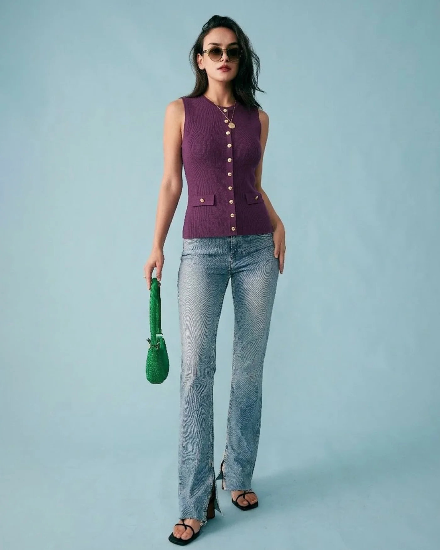 Purple Sleeveless Viscose Tank Top - Image 4