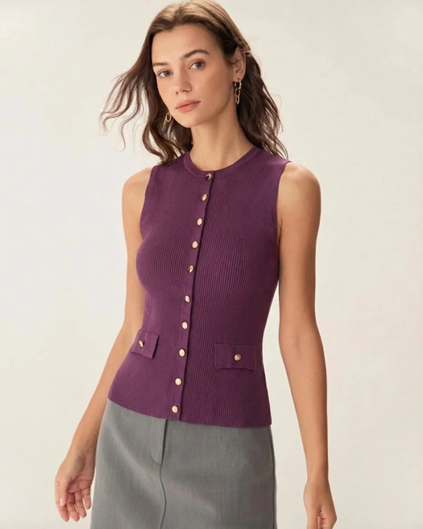 Purple Sleeveless Viscose Tank Top - Image 5