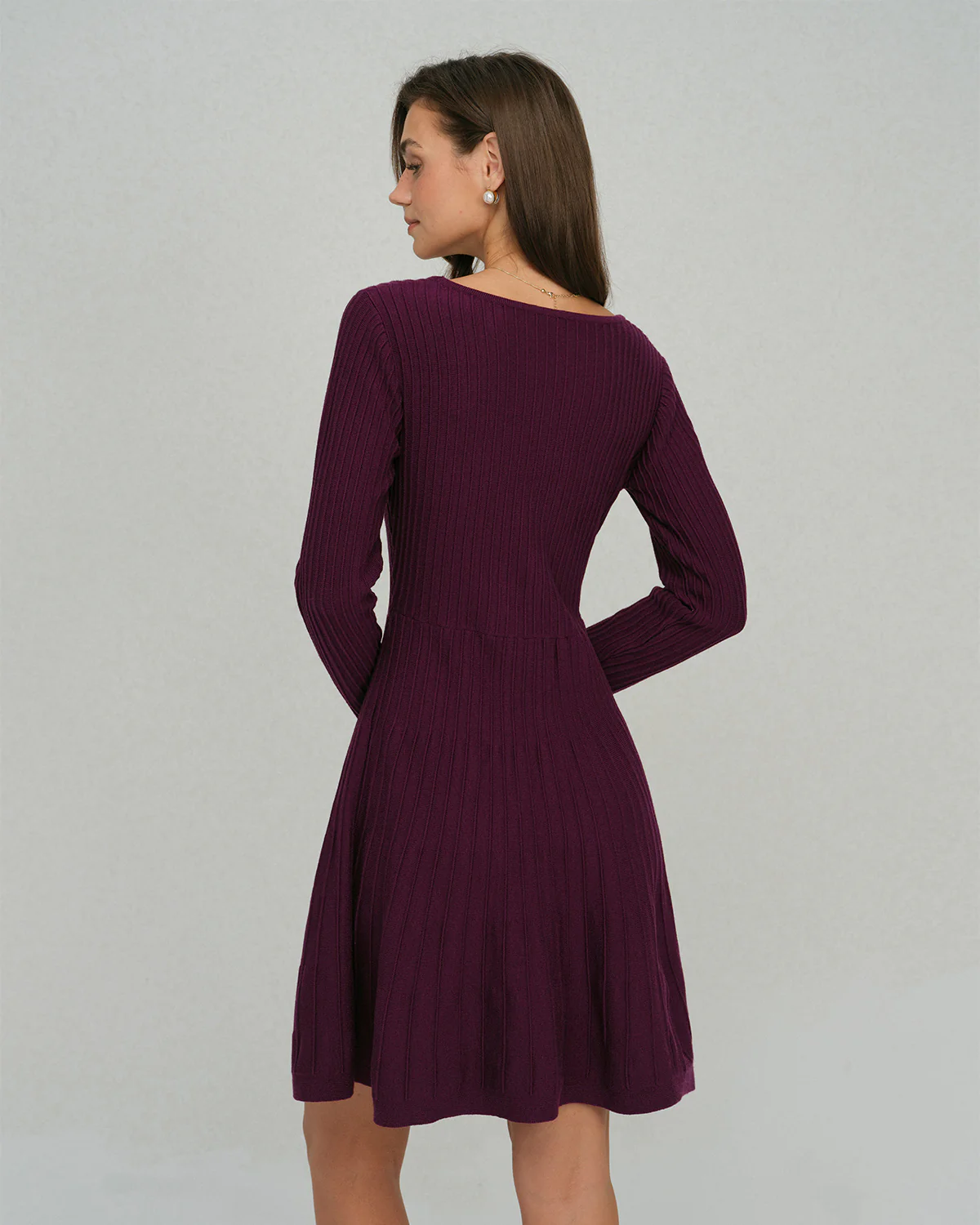 Purple Square Neck A-Line Sweater Dress - Image 2