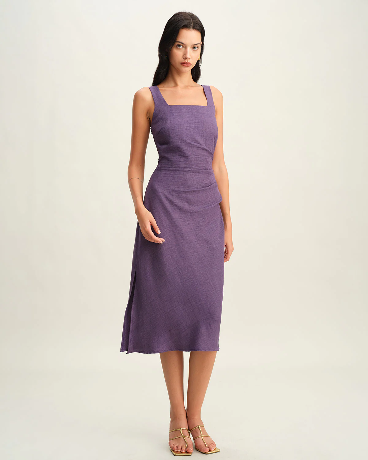 Purple Square Neck Slip Midi Dress - Image 4