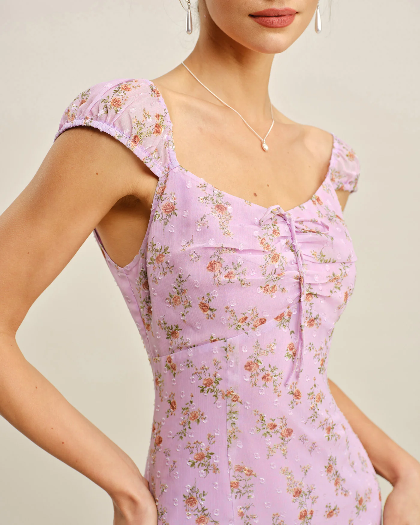 Purple Sweetheart Neck Jacquard Mini Dress - Image 5