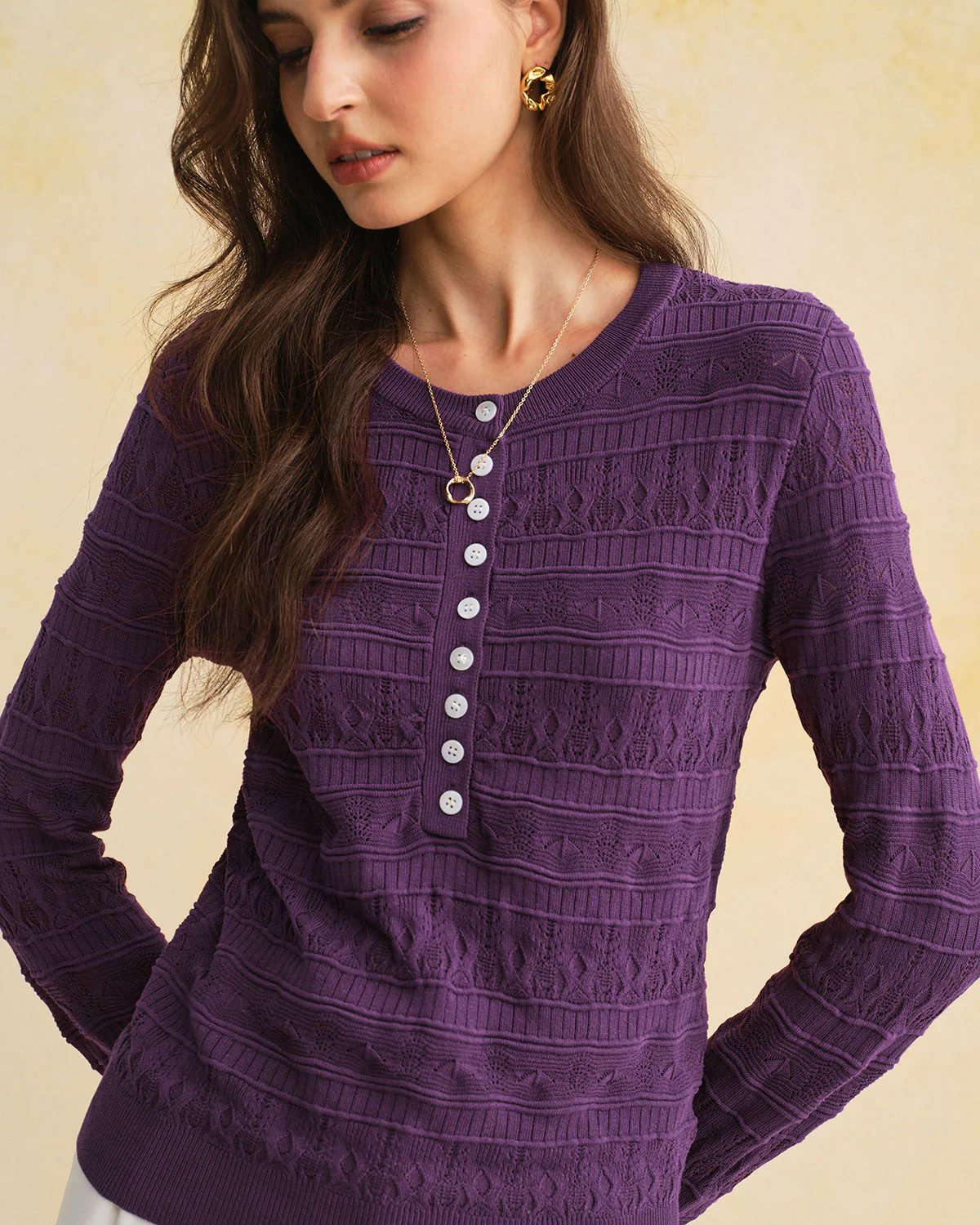Purple Textured Slim Knit Tee - Image 2