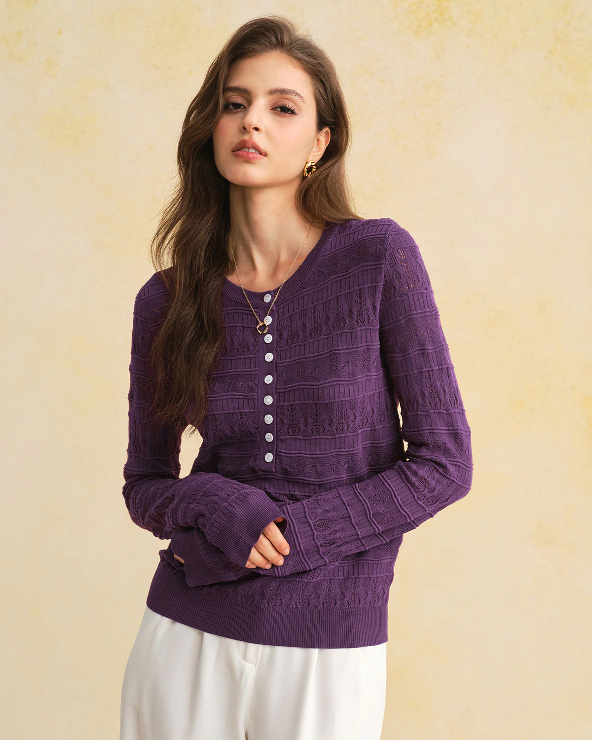 Purple Textured Slim Knit Tee - Image 3