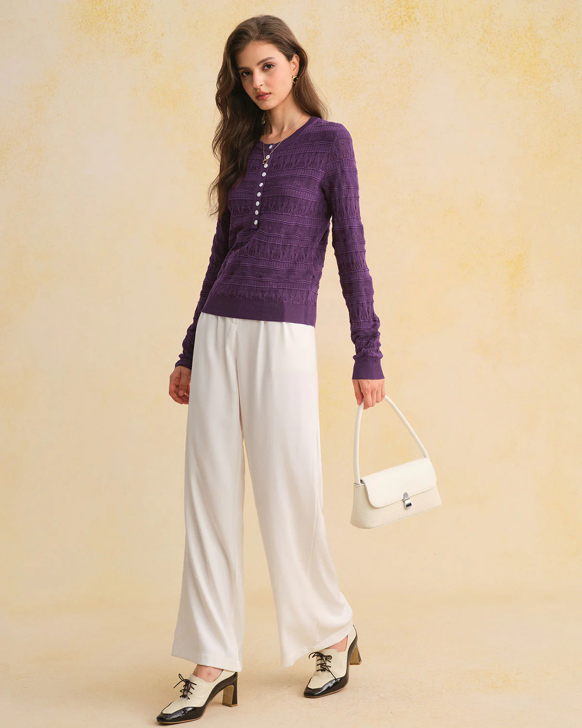 Purple Textured Slim Knit Tee - Image 5