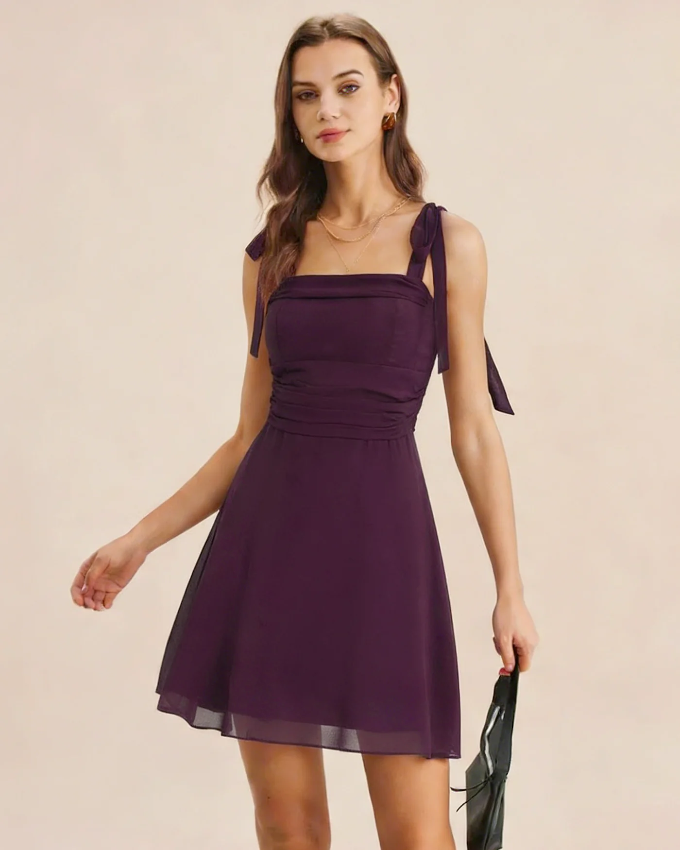 Purple Tie Strap Chiffon Mini Dress - Image 2