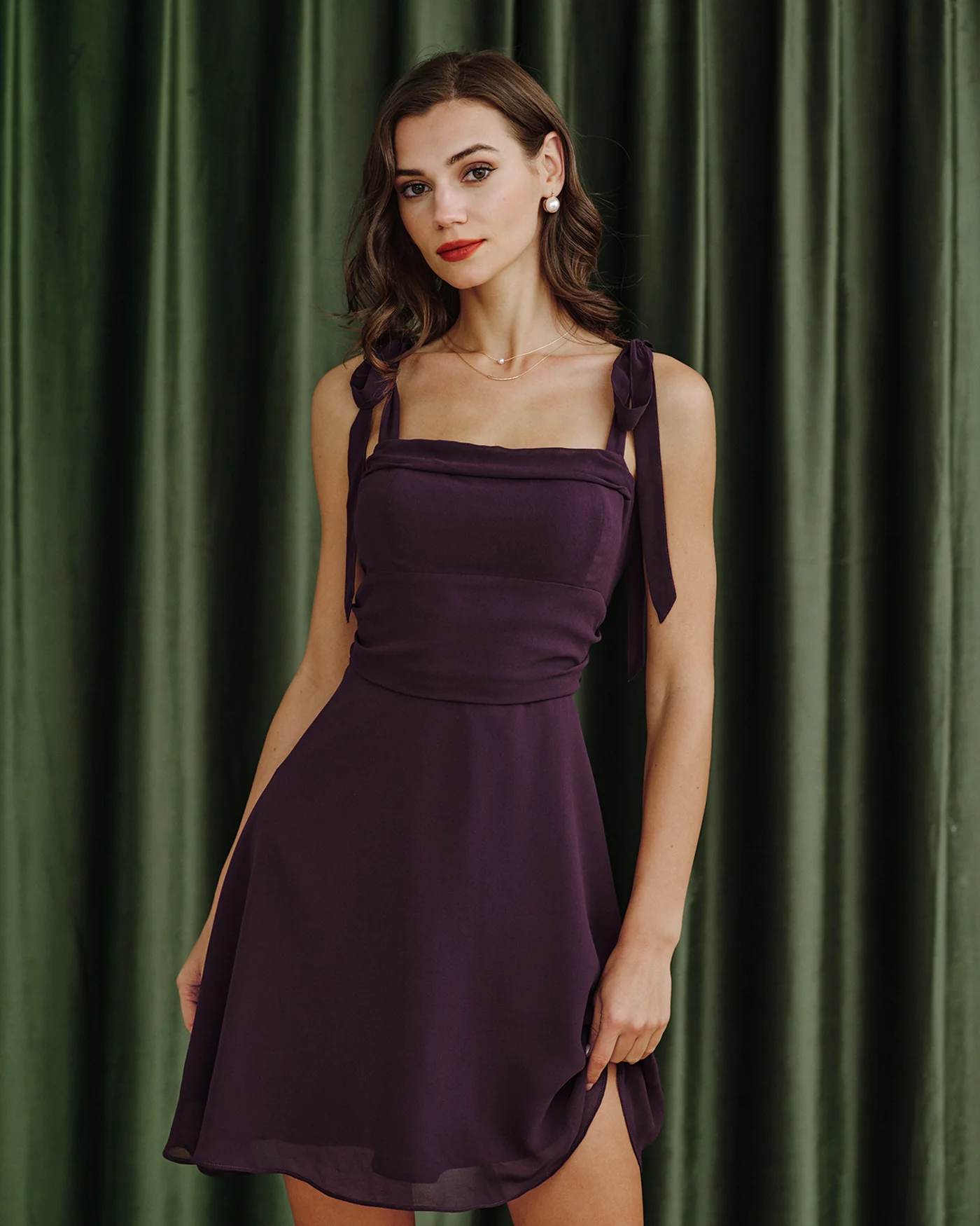 Purple Tie Strap Chiffon Mini Dress - Image 3