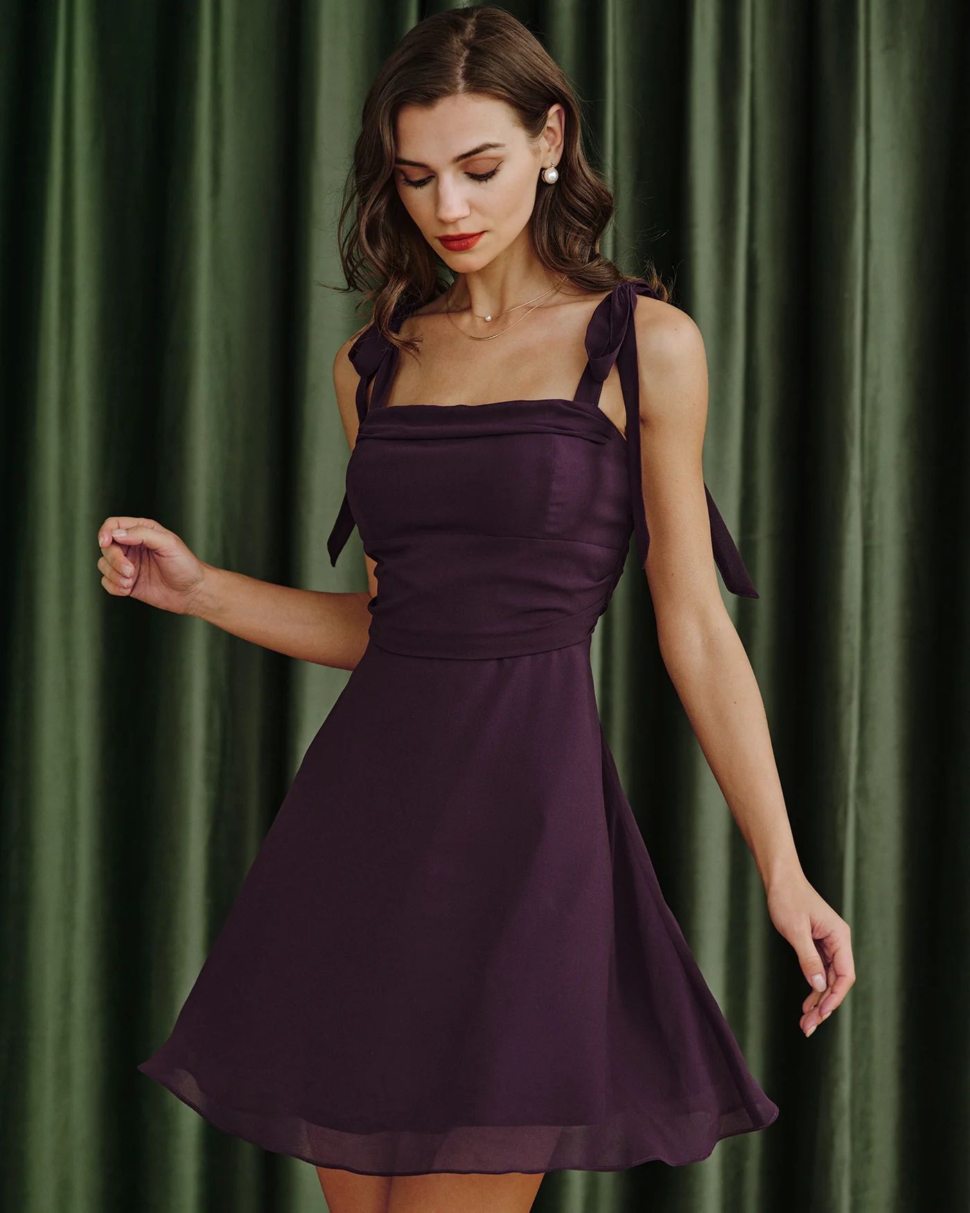 Purple Tie Strap Chiffon Mini Dress - Image 4