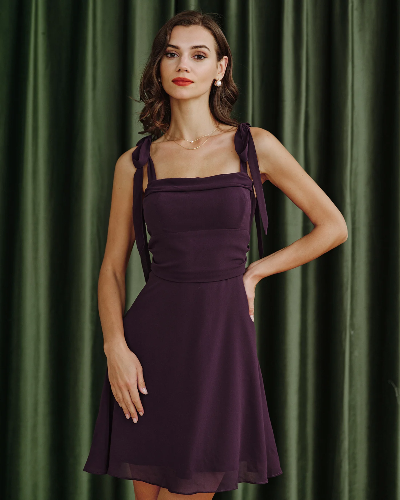 Purple Tie Strap Chiffon Mini Dress - Image 5
