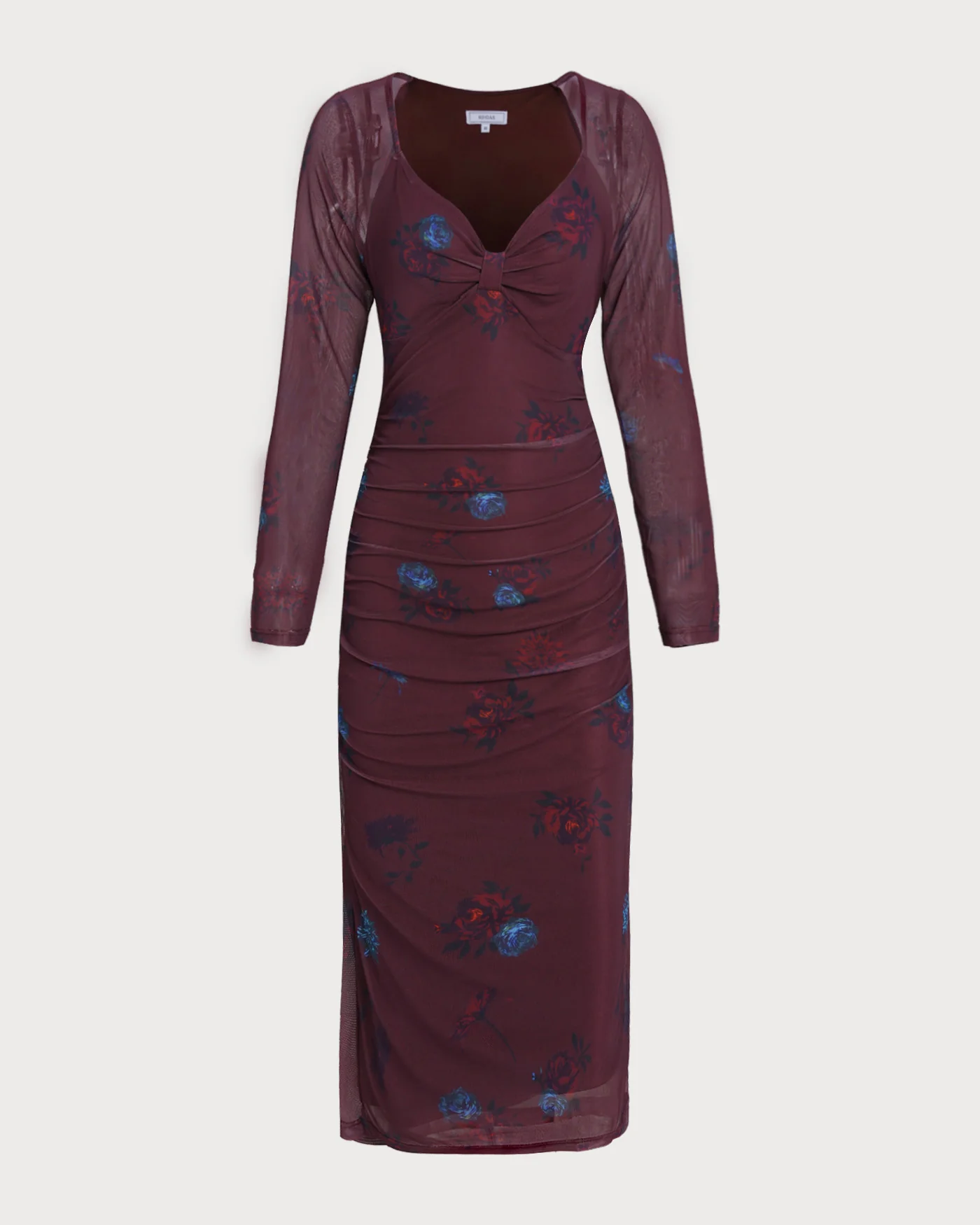 Purple V Neck Floral Midi Dress - Image 2