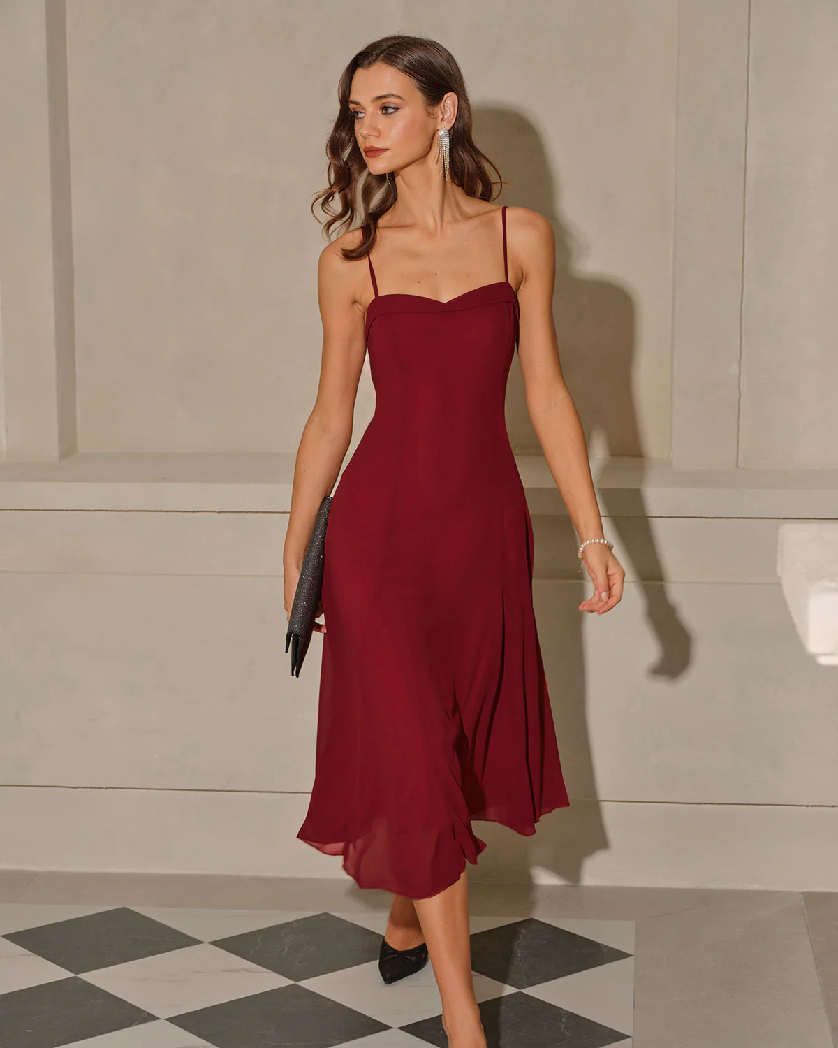 Red A-Line Corset Slip Midi Dress - Image 3