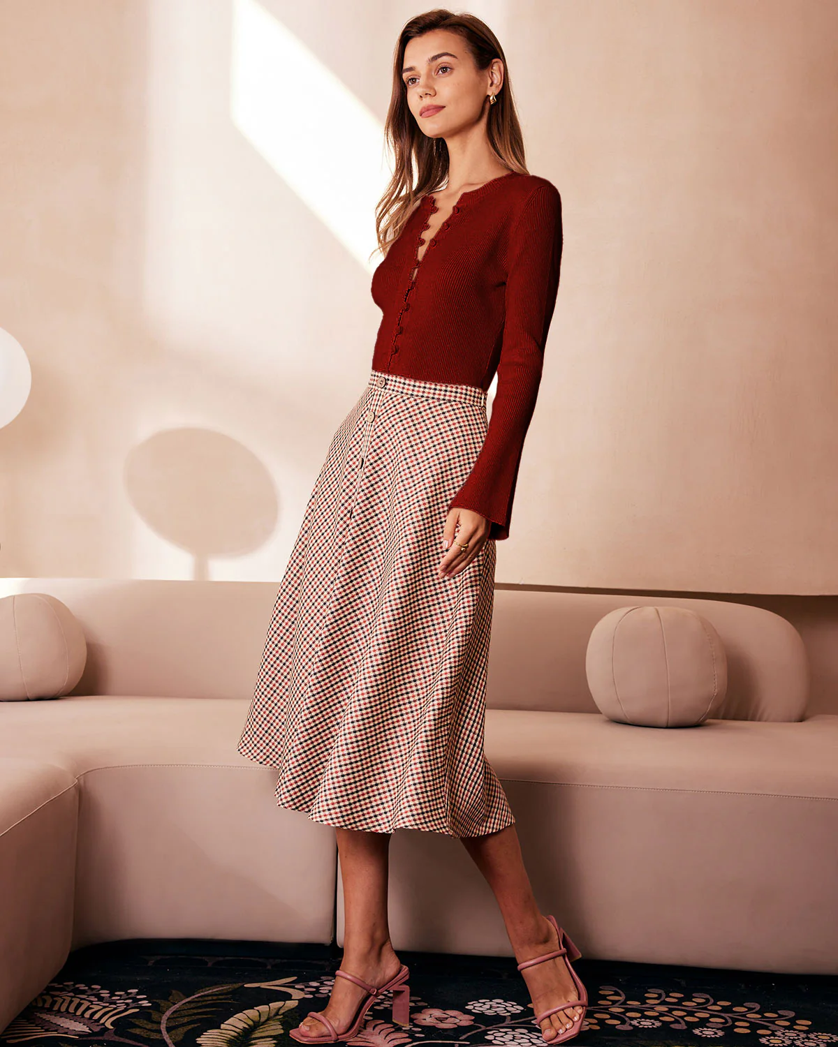 Red Bell Sleeve Ribbed Knit Tee - Image 9