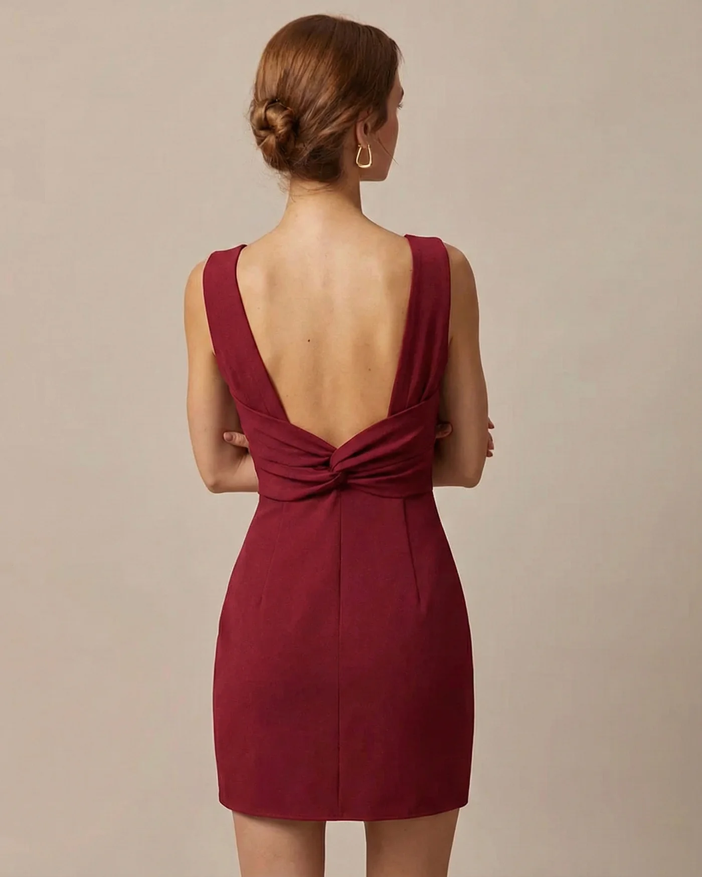 Red Boat Neck Backless Mini Dress - Image 2