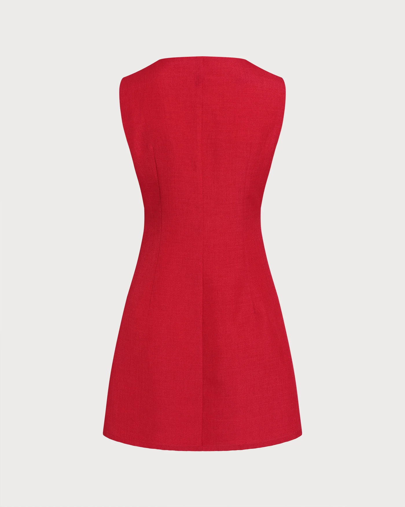 Red Boat Neck Button Mini Dress - Image 7