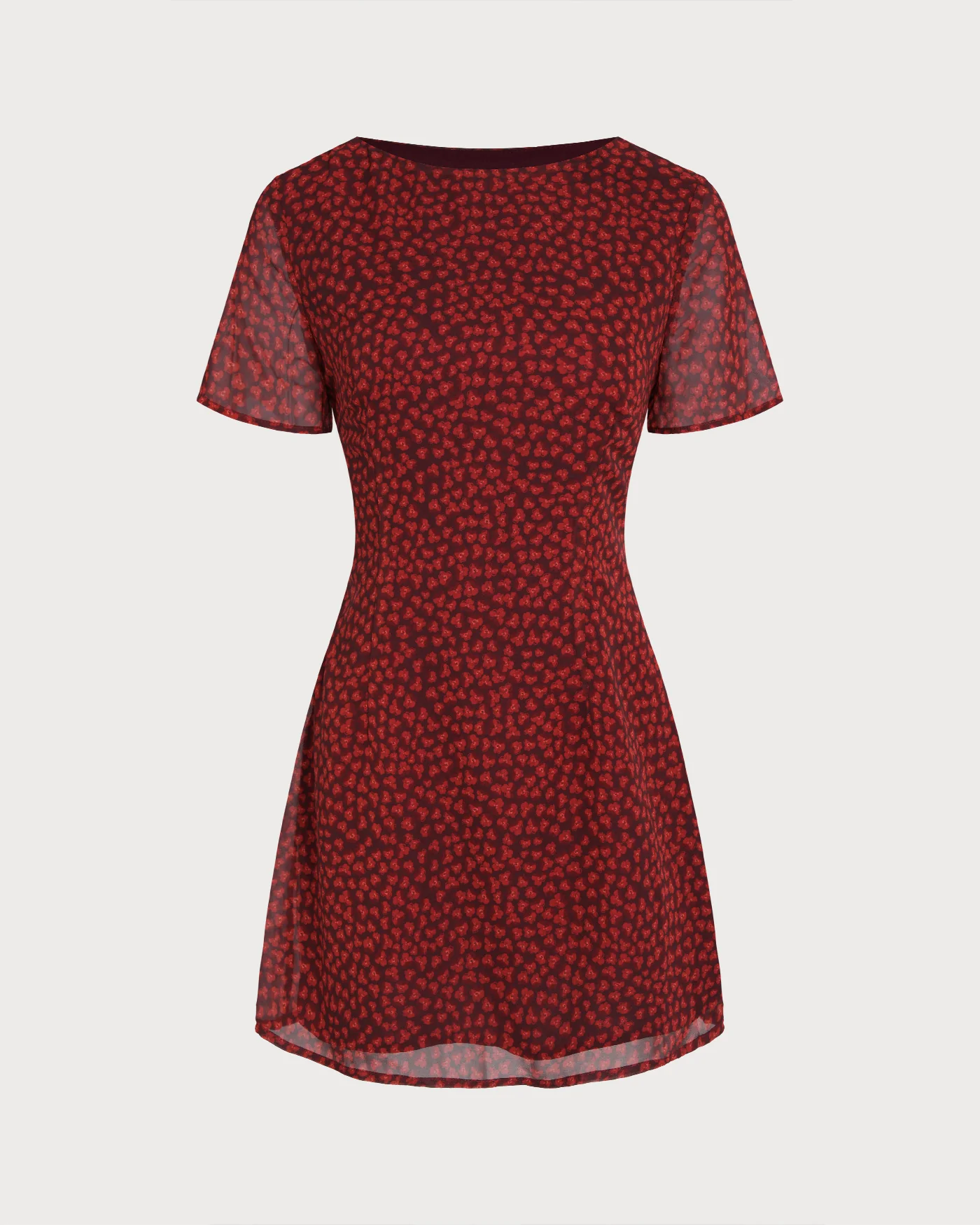 Red Boat Neck Floral Mini Dress - Image 6