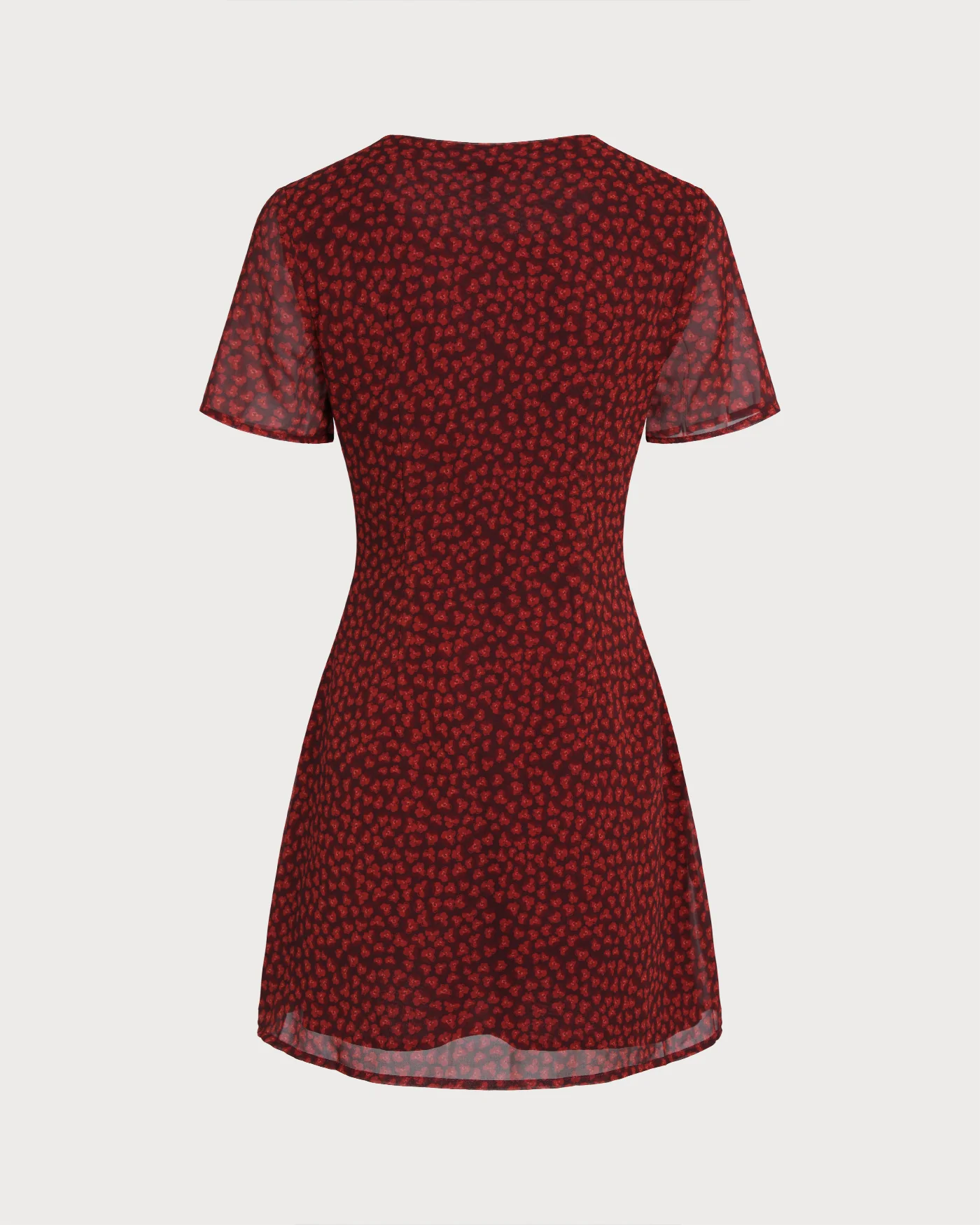 Red Boat Neck Floral Mini Dress - Image 7