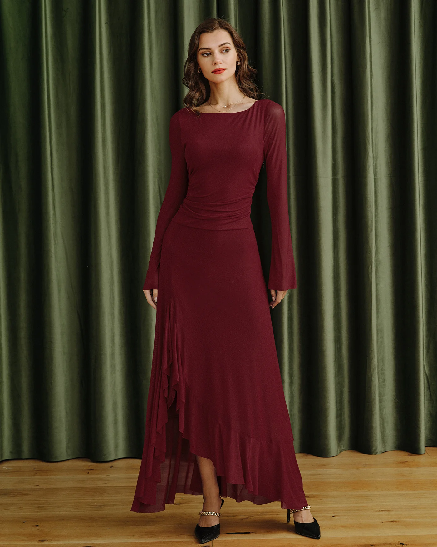 Red Boat Neck Maxi Dress - Image 6