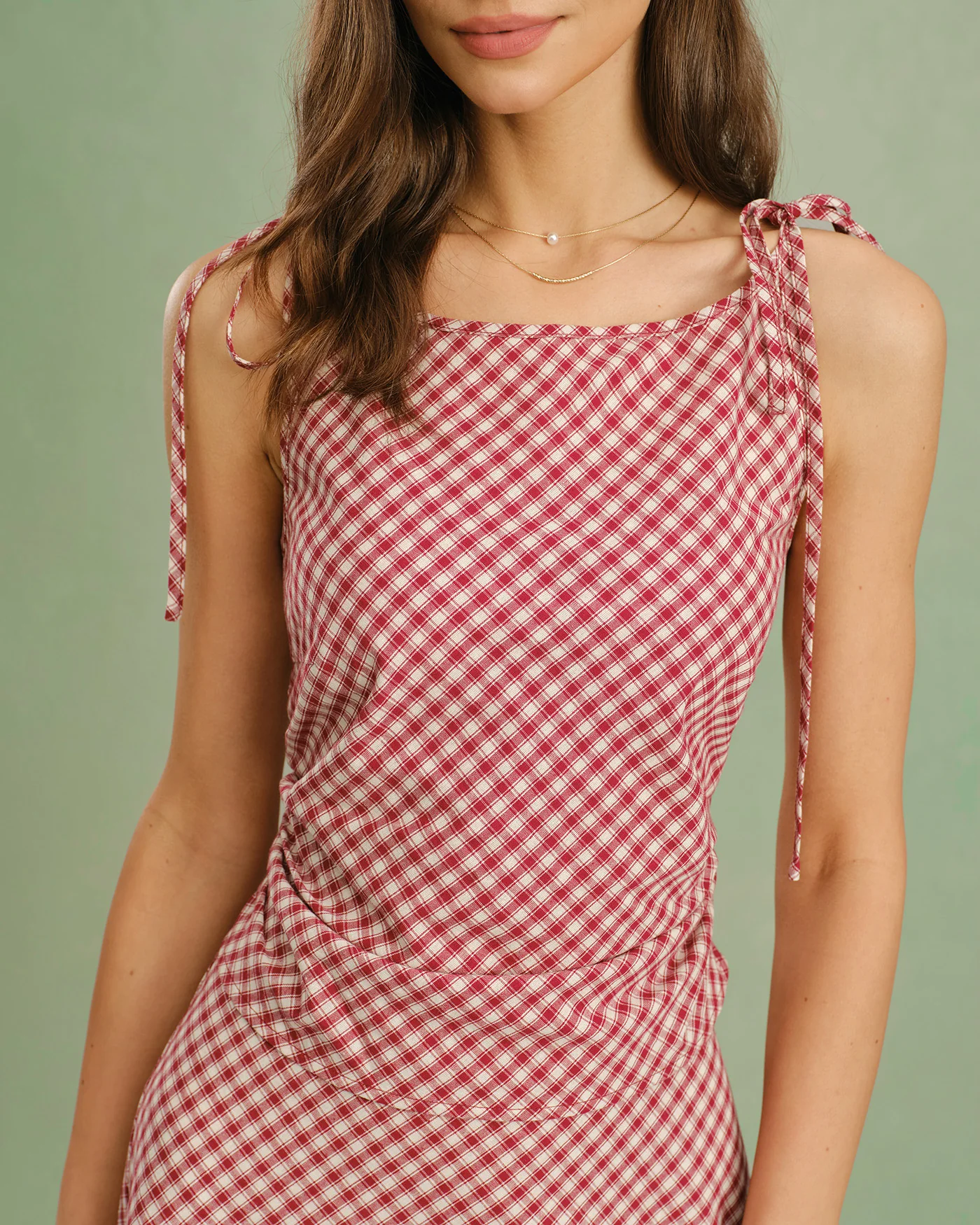 Red Boat Neck Plaid Tank Top - Image 2