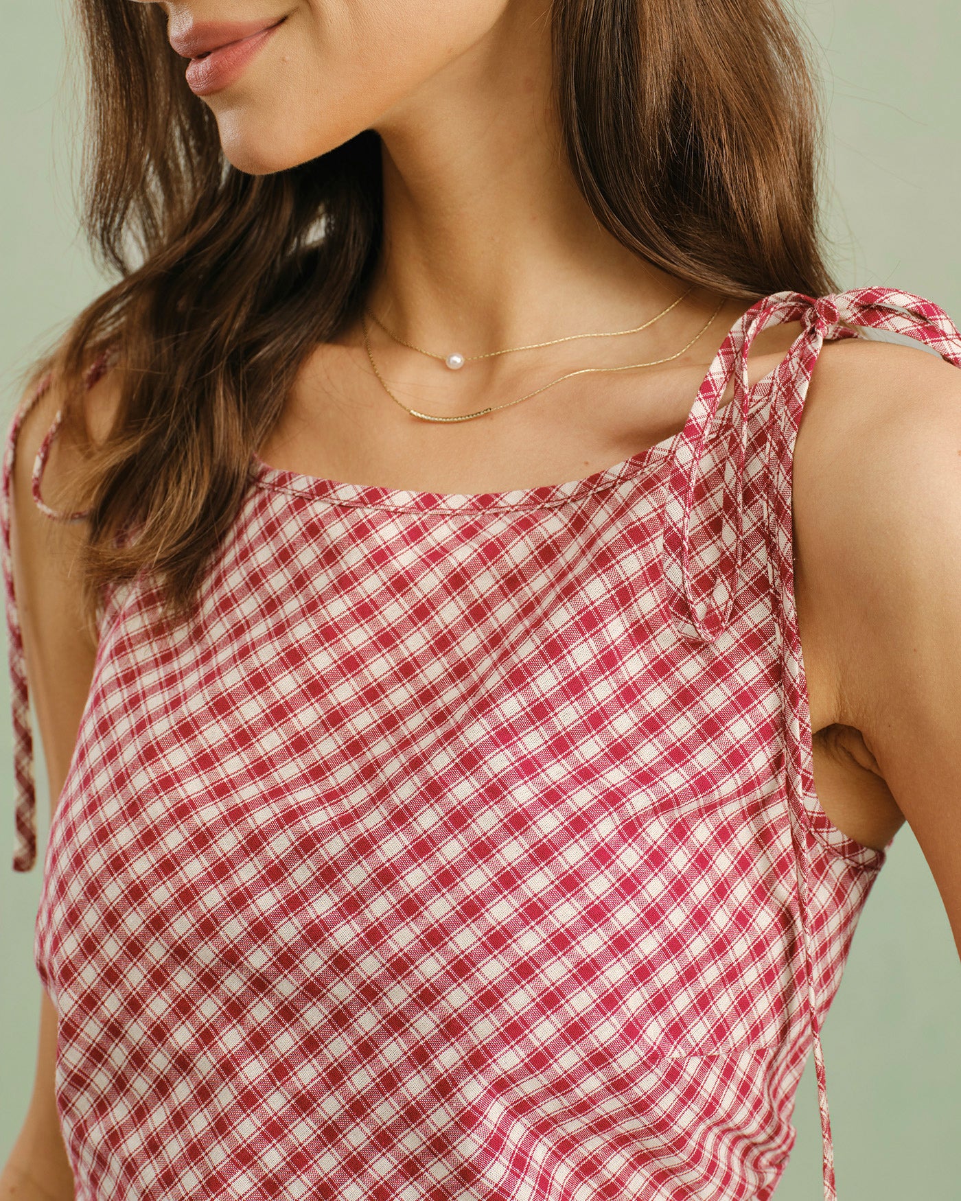 Red Boat Neck Plaid Tank Top - Image 3
