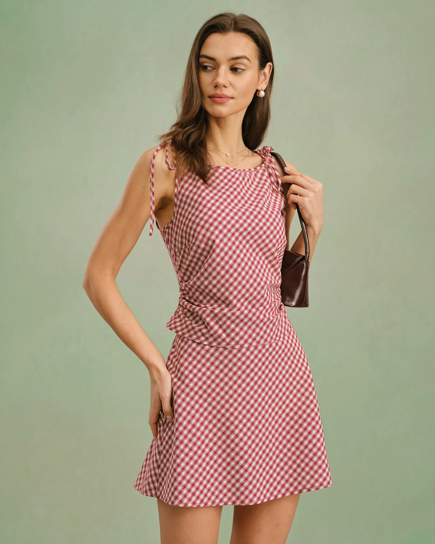 Red Boat Neck Plaid Tank Top - Image 5