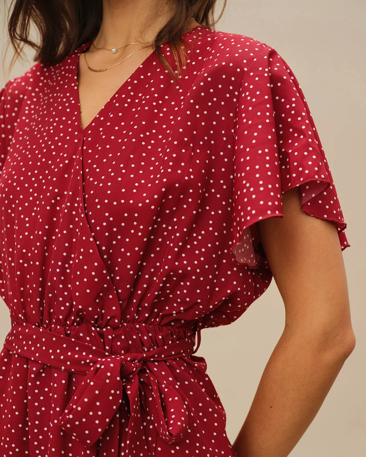 Red Butterfly Sleeve Polka Dot Midi Dress - Image 2