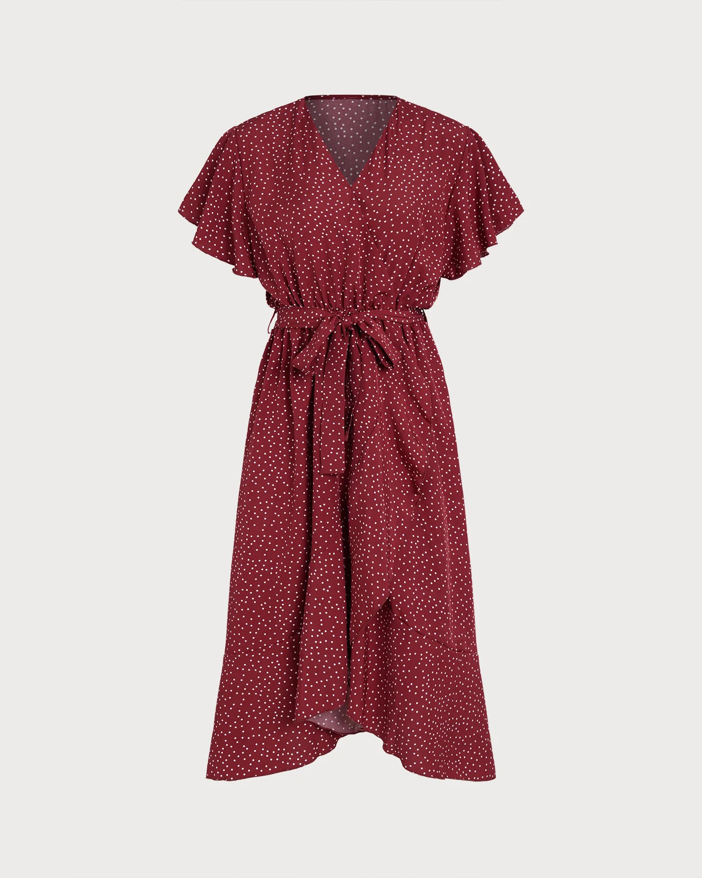 Red Butterfly Sleeve Polka Dot Midi Dress - Image 8