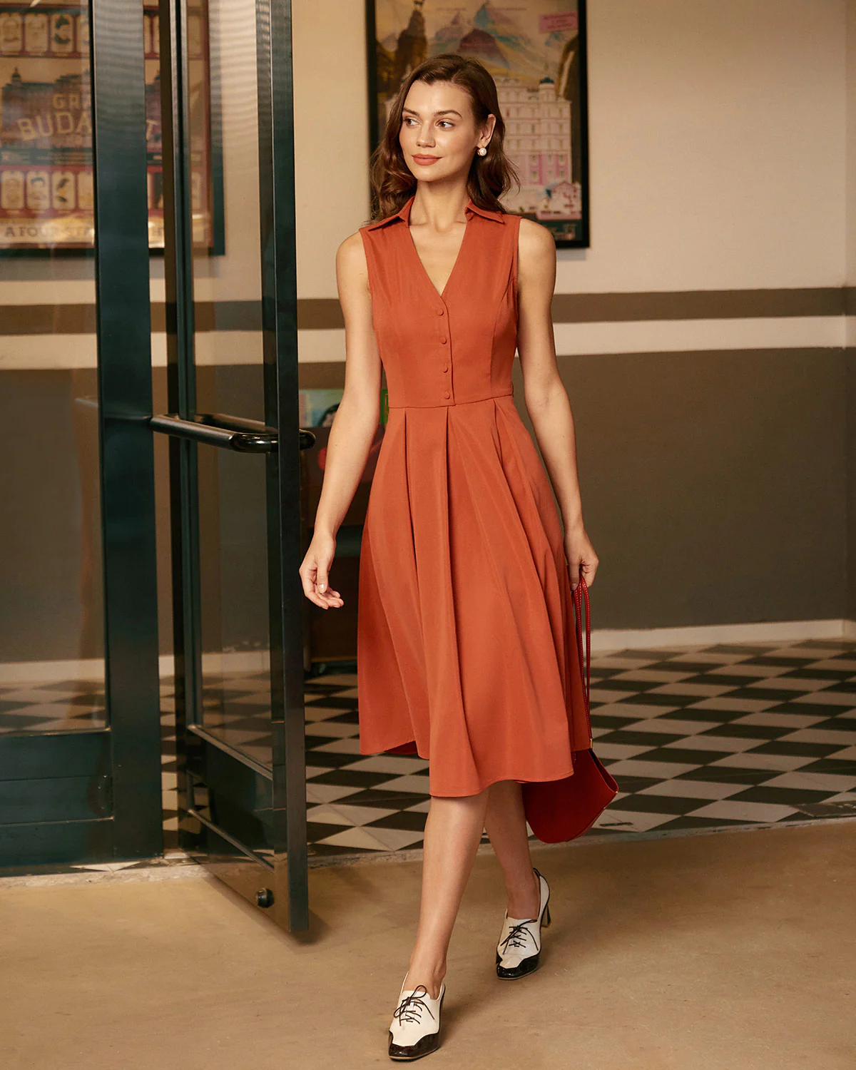 Red Button Sleeveless Midi Dress - Image 5
