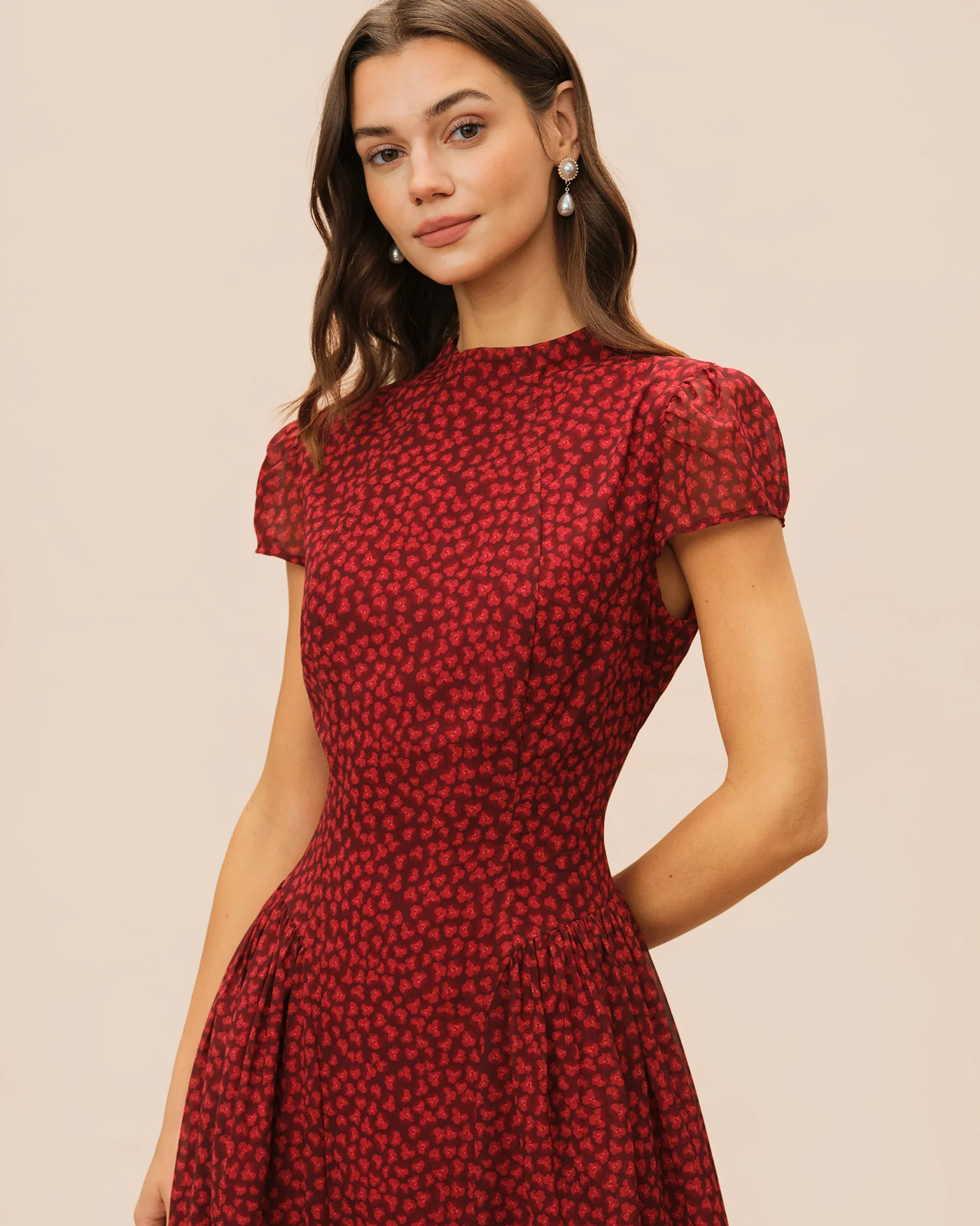 Red Cap Sleeve Floral Maxi Dress - Image 3