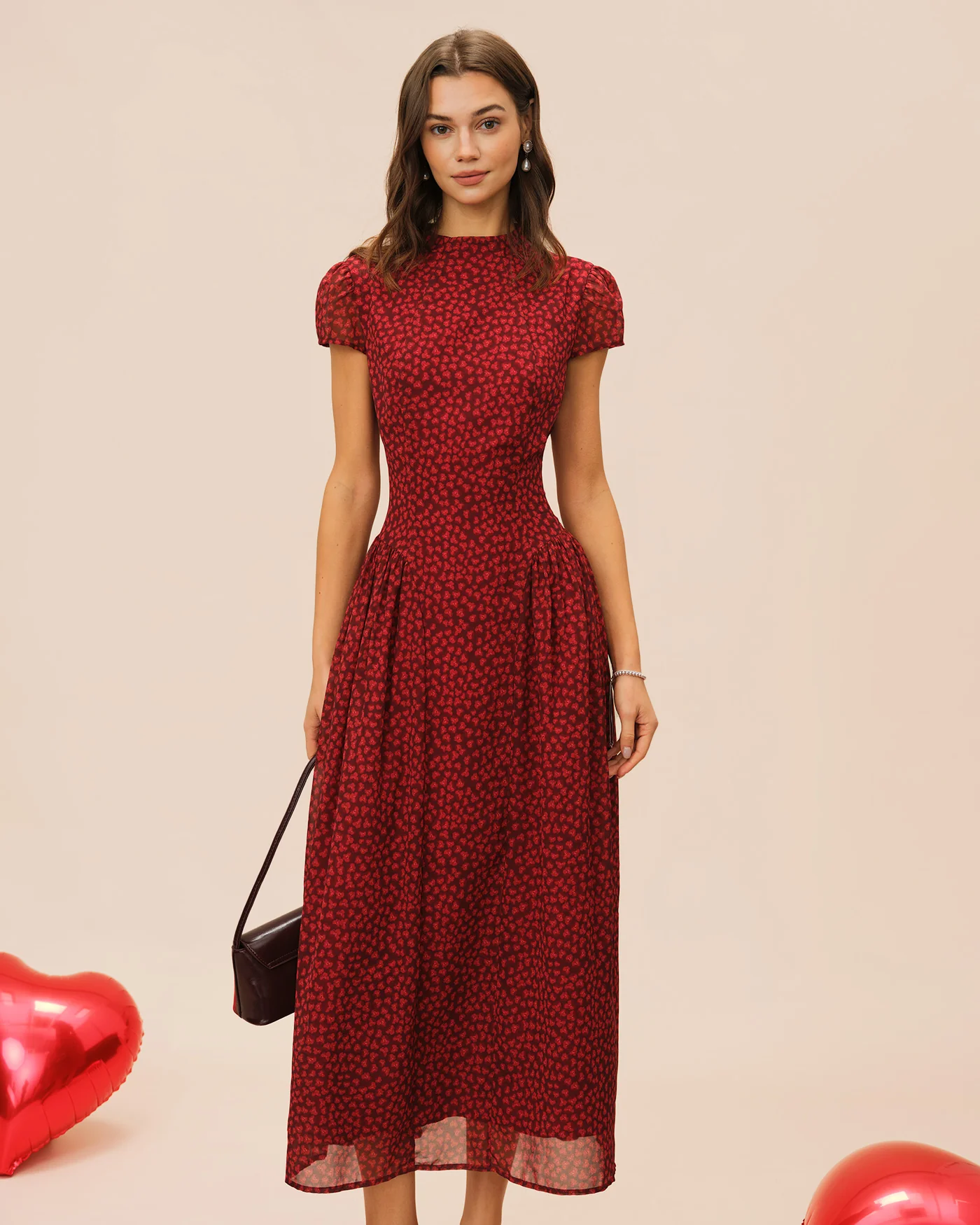 Red Cap Sleeve Floral Maxi Dress - Image 4