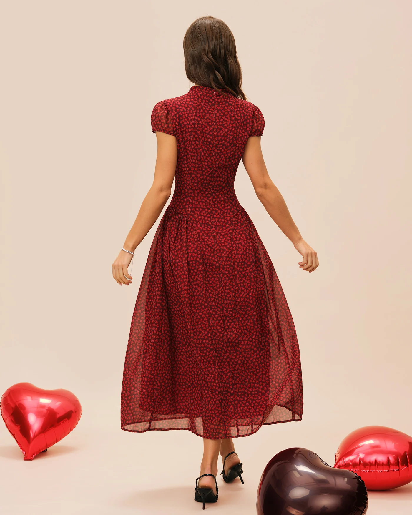 Red Cap Sleeve Floral Maxi Dress - Image 5