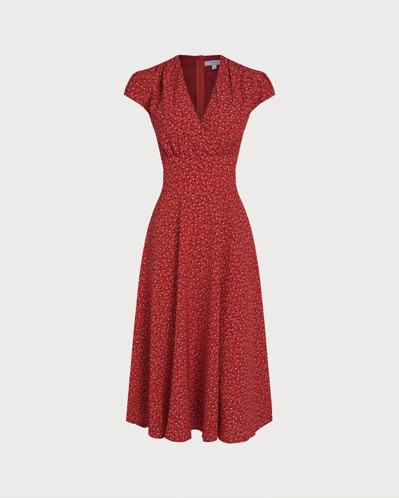 Red Cap Sleeve Floral Midi Dress - Image 2
