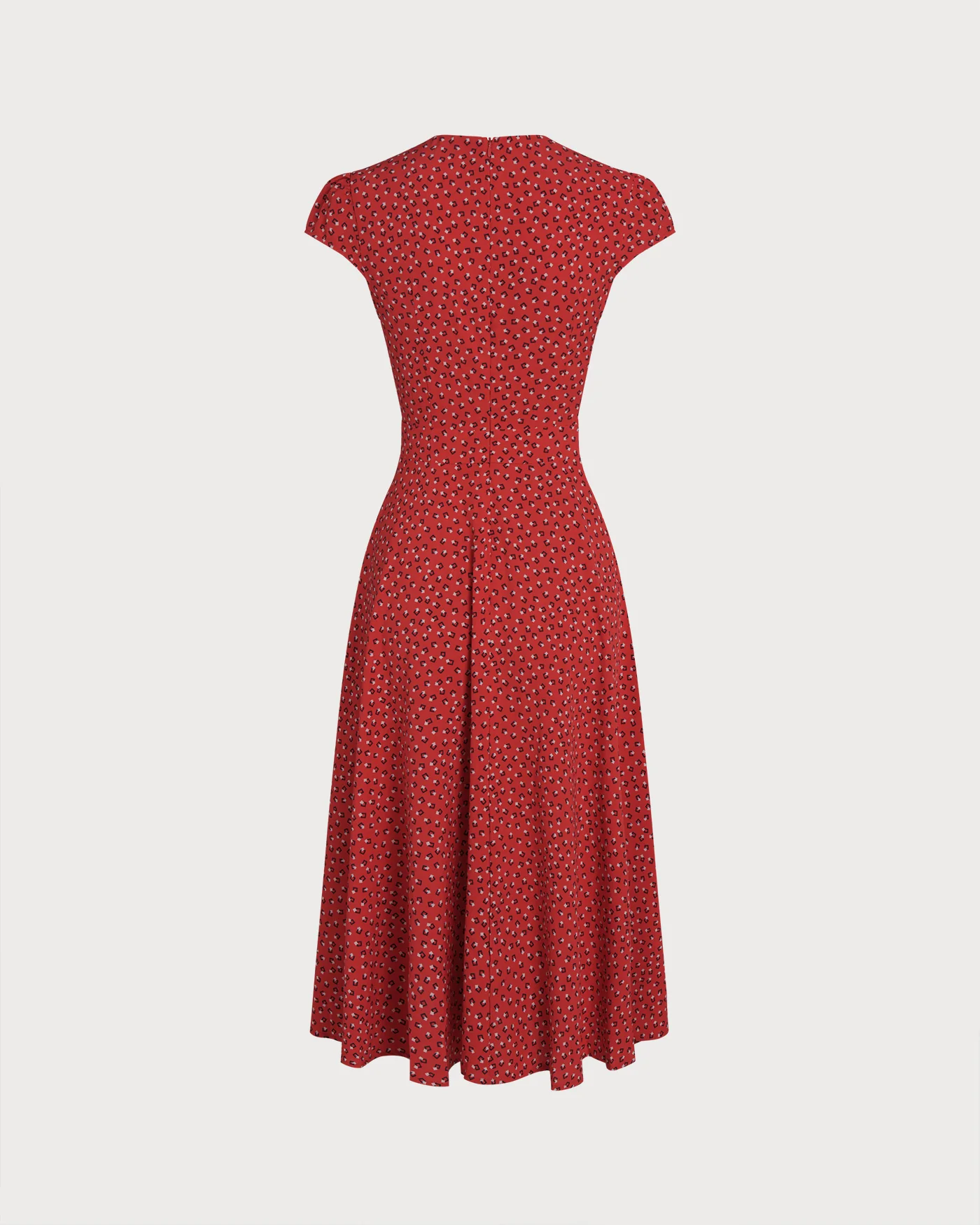 Red Cap Sleeve Floral Midi Dress - Image 3