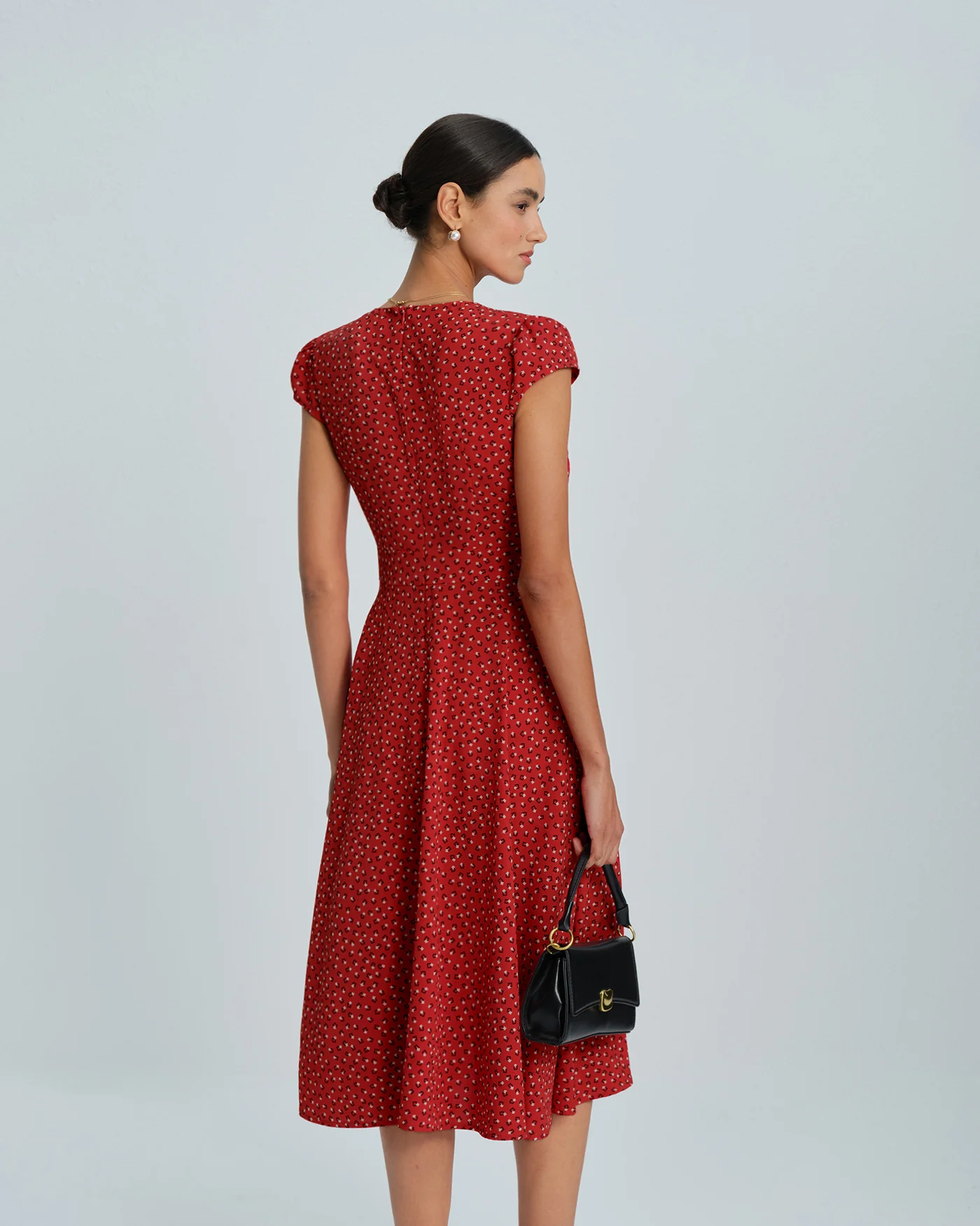 Red Cap Sleeve Floral Midi Dress - Image 7