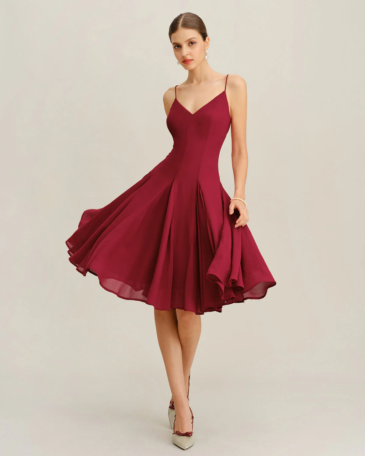 Red Chiffon A-Line Slip Midi Dress - Image 10