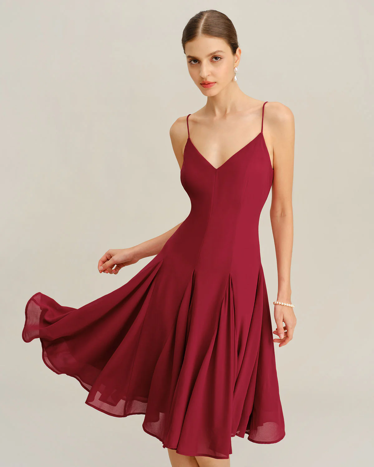 Red Chiffon A-Line Slip Midi Dress - Image 6