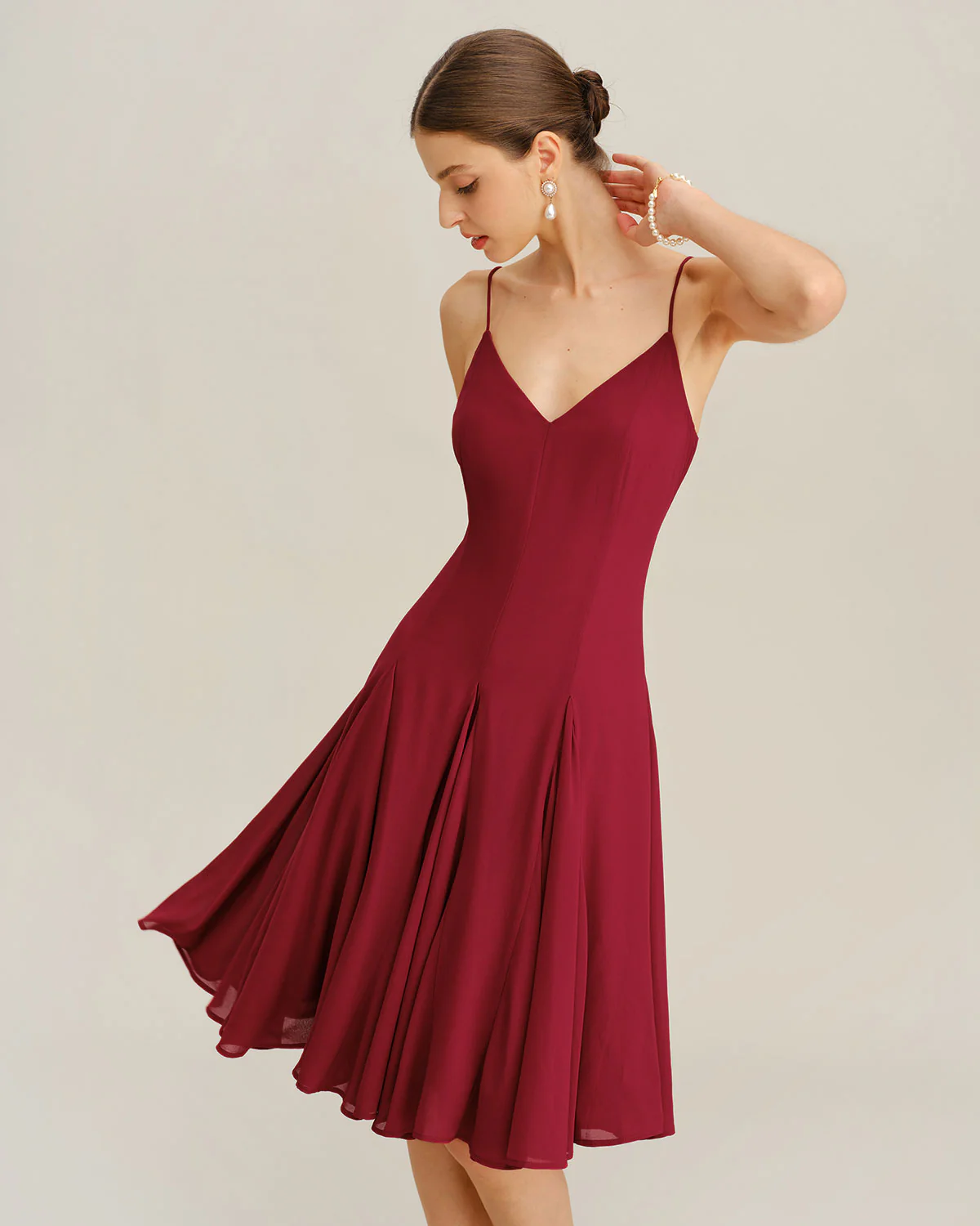 Red Chiffon A-Line Slip Midi Dress - Image 7