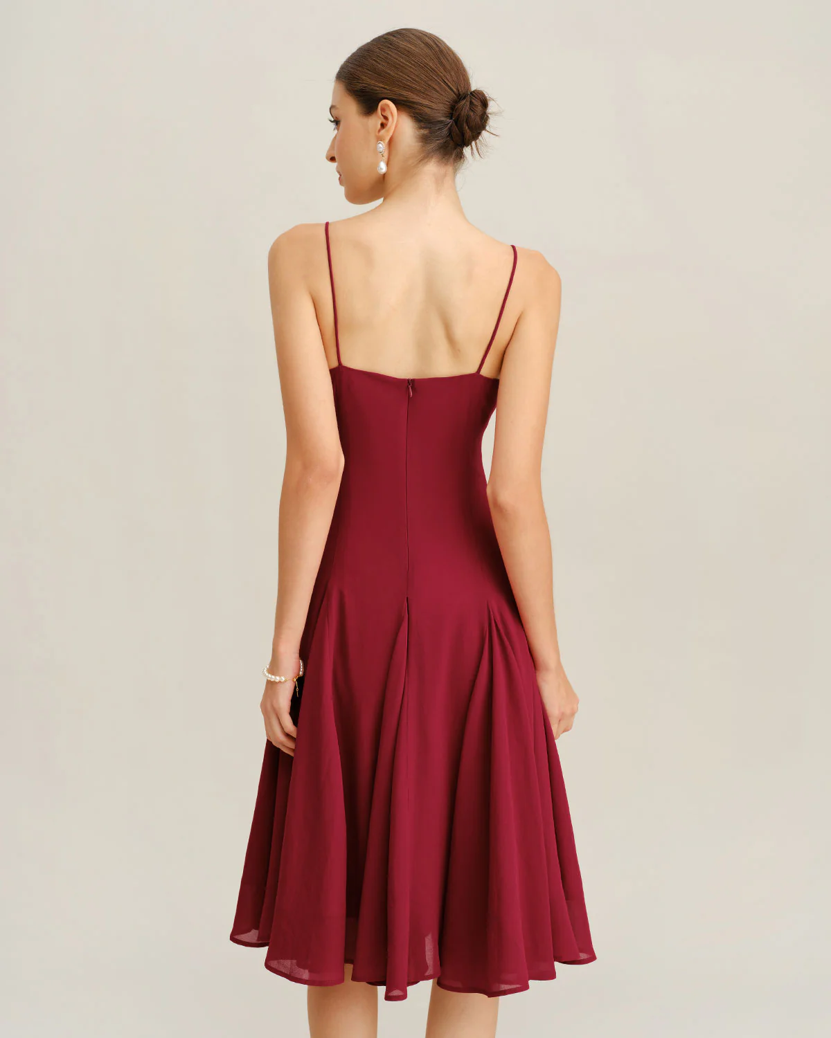 Red Chiffon A-Line Slip Midi Dress - Image 9