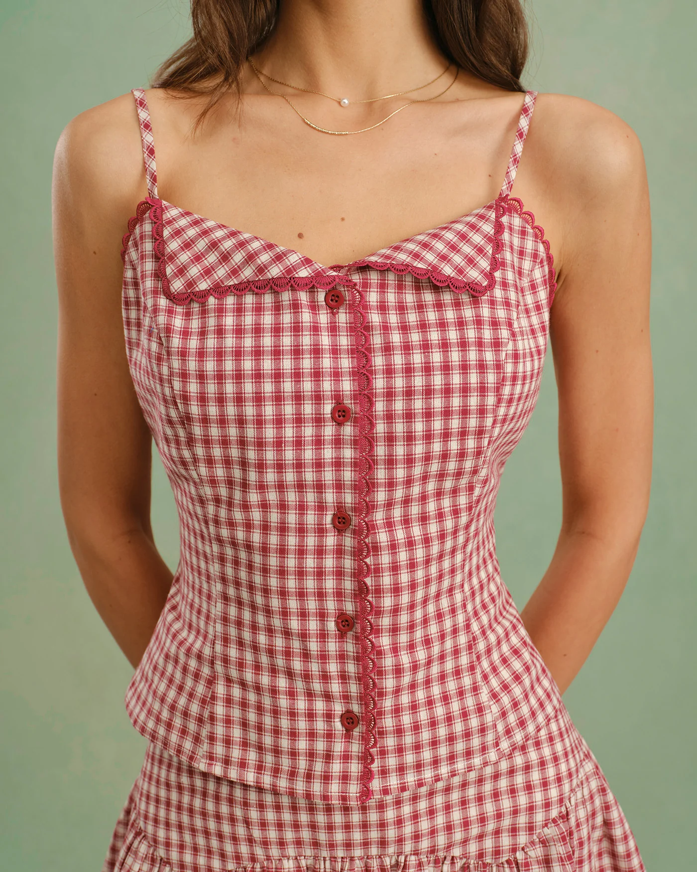Red Collar Plaid Cami Top - Image 4