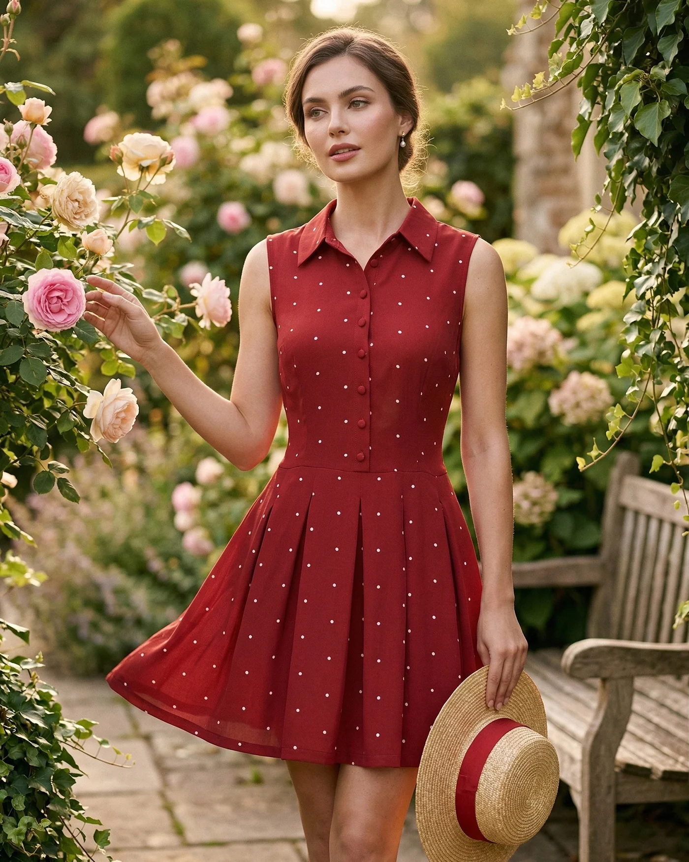 Red Collar Polka Dot Mini Dress - Image 2
