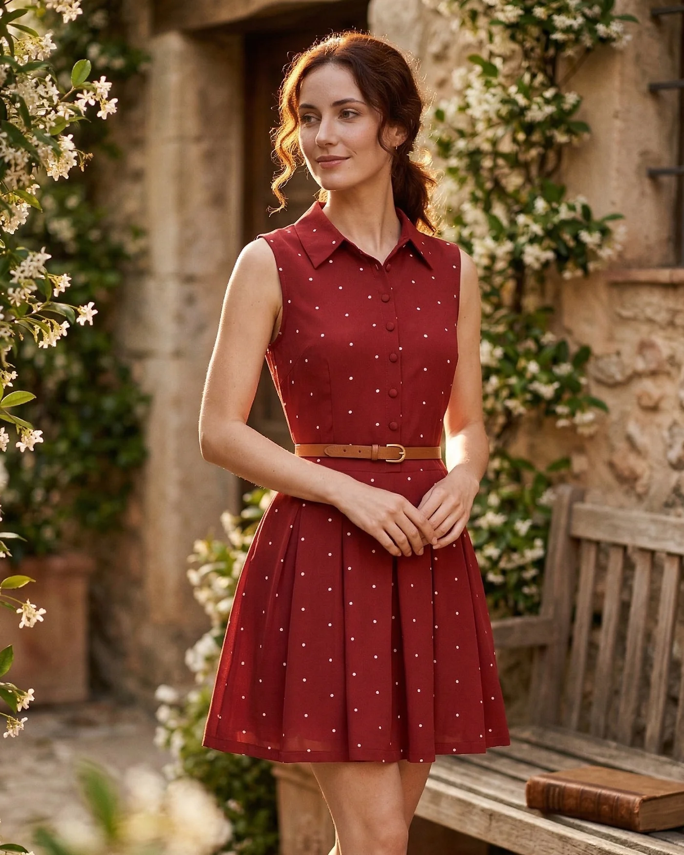 Red Collar Polka Dot Mini Dress - Image 3