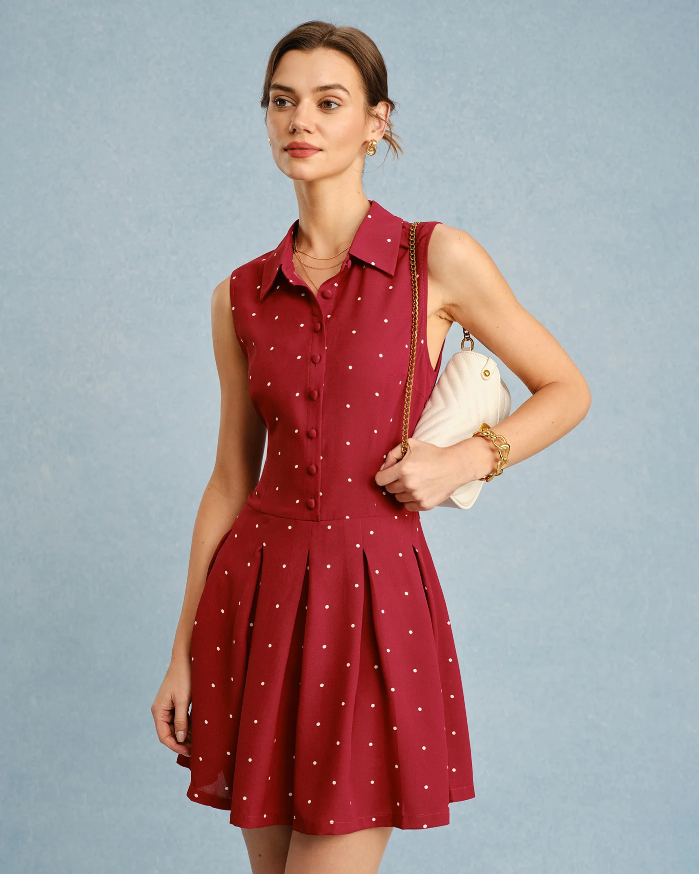 Red Collar Polka Dot Mini Dress - Image 4
