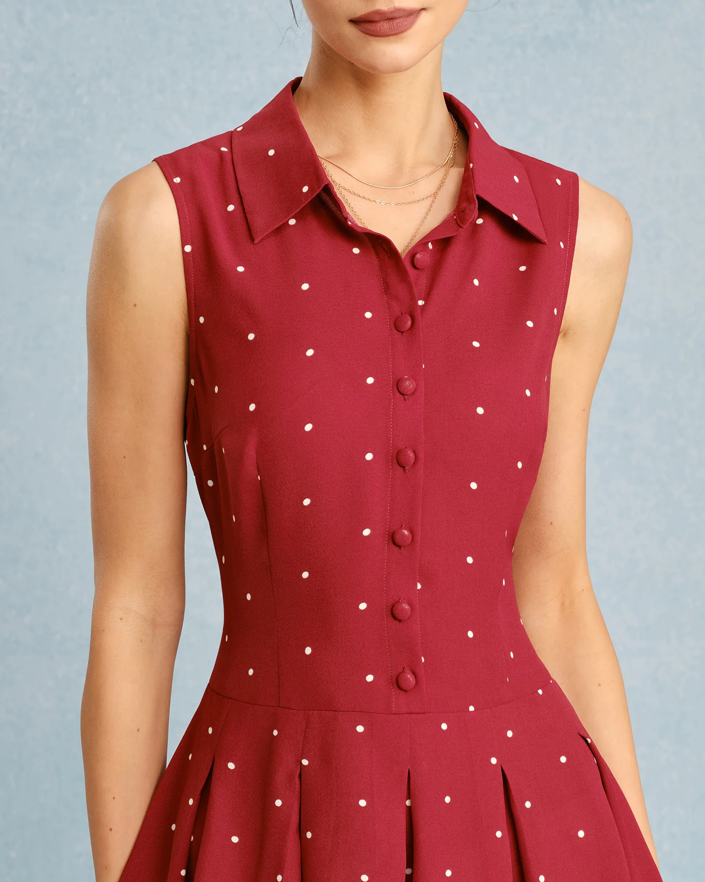 Red Collar Polka Dot Mini Dress - Image 5