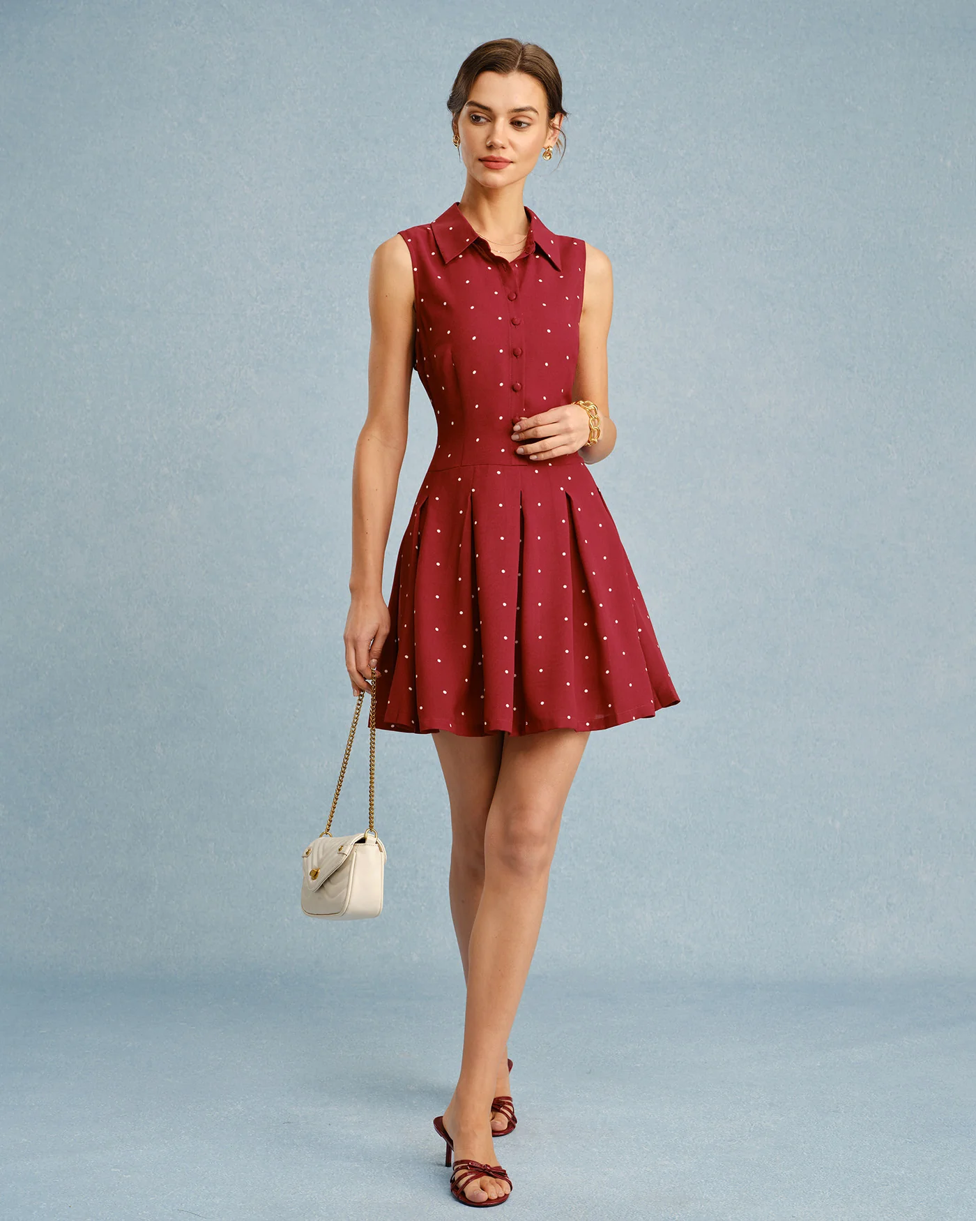 Red Collar Polka Dot Mini Dress - Image 7