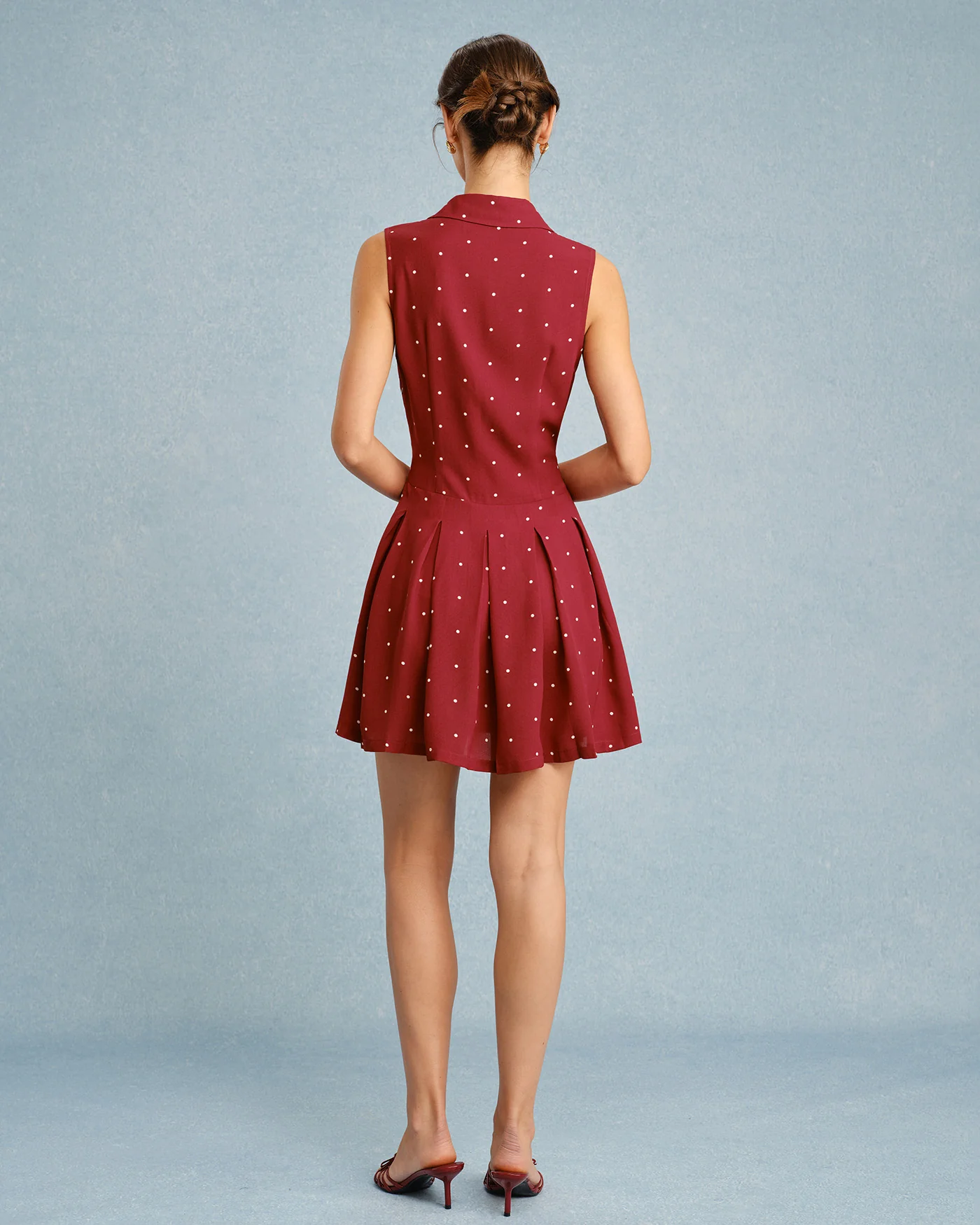 Red Collar Polka Dot Mini Dress - Image 8