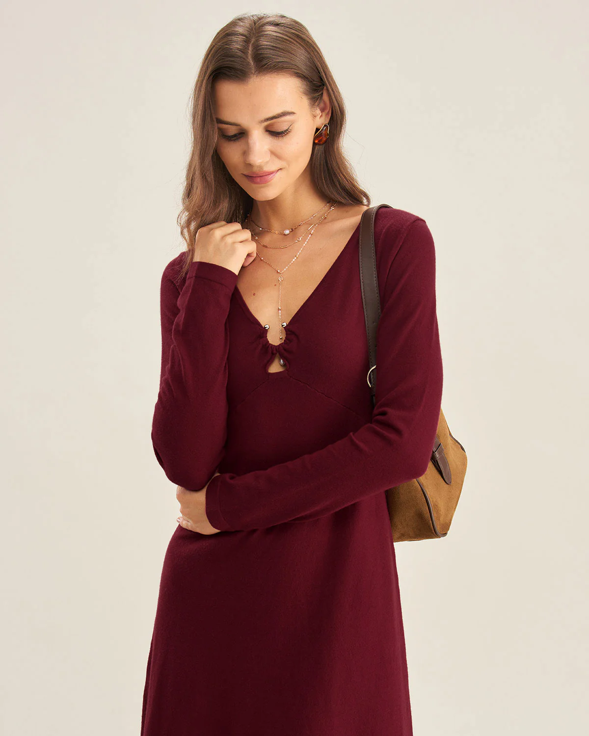 Red Cut Out A-Line Sweater Dress - Image 2