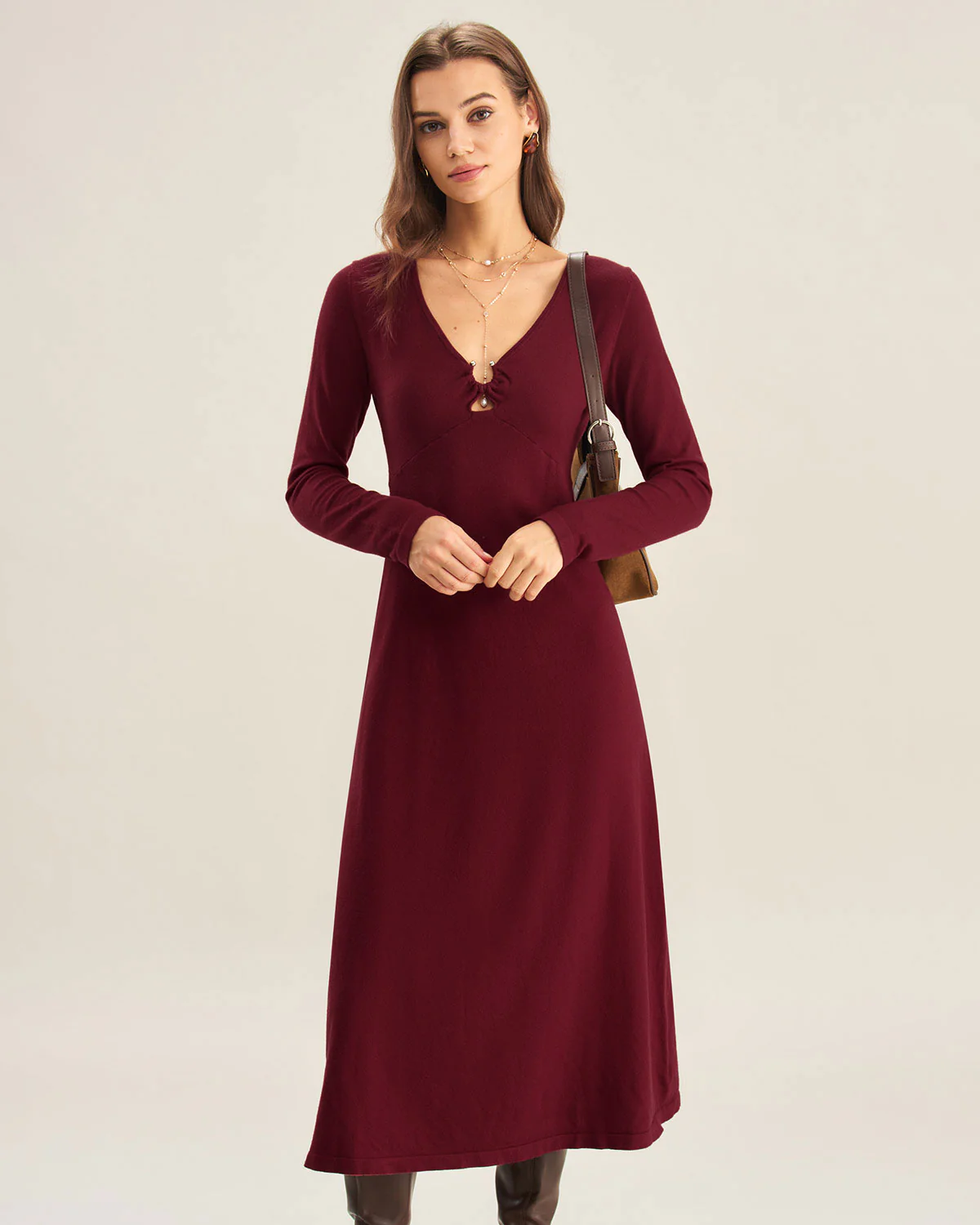 Red Cut Out A-Line Sweater Dress - Image 3