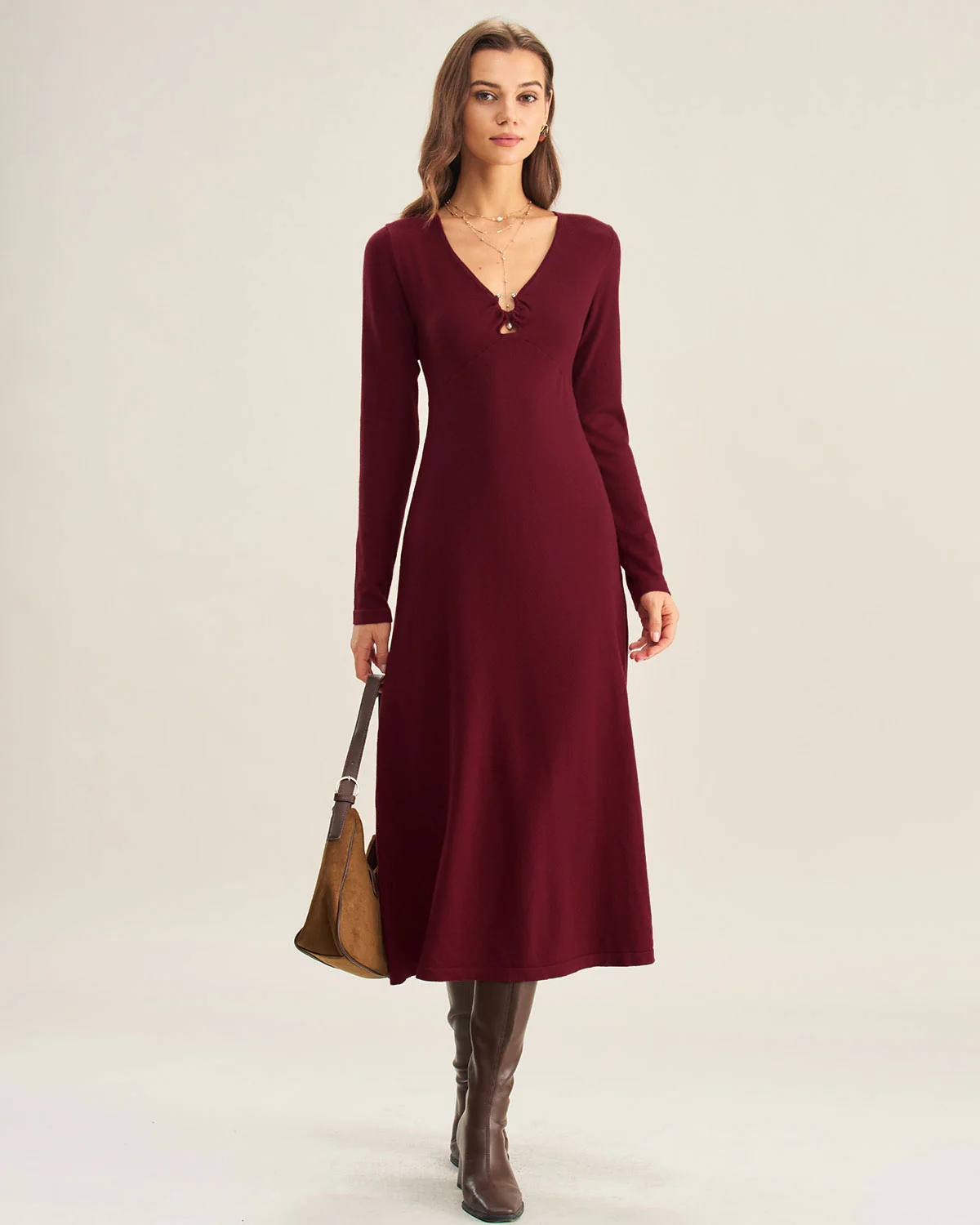 Red Cut Out A-Line Sweater Dress - Image 4