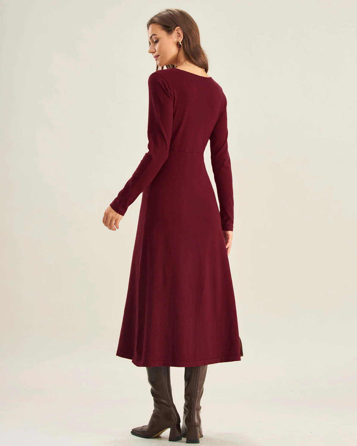 Red Cut Out A-Line Sweater Dress - Image 5