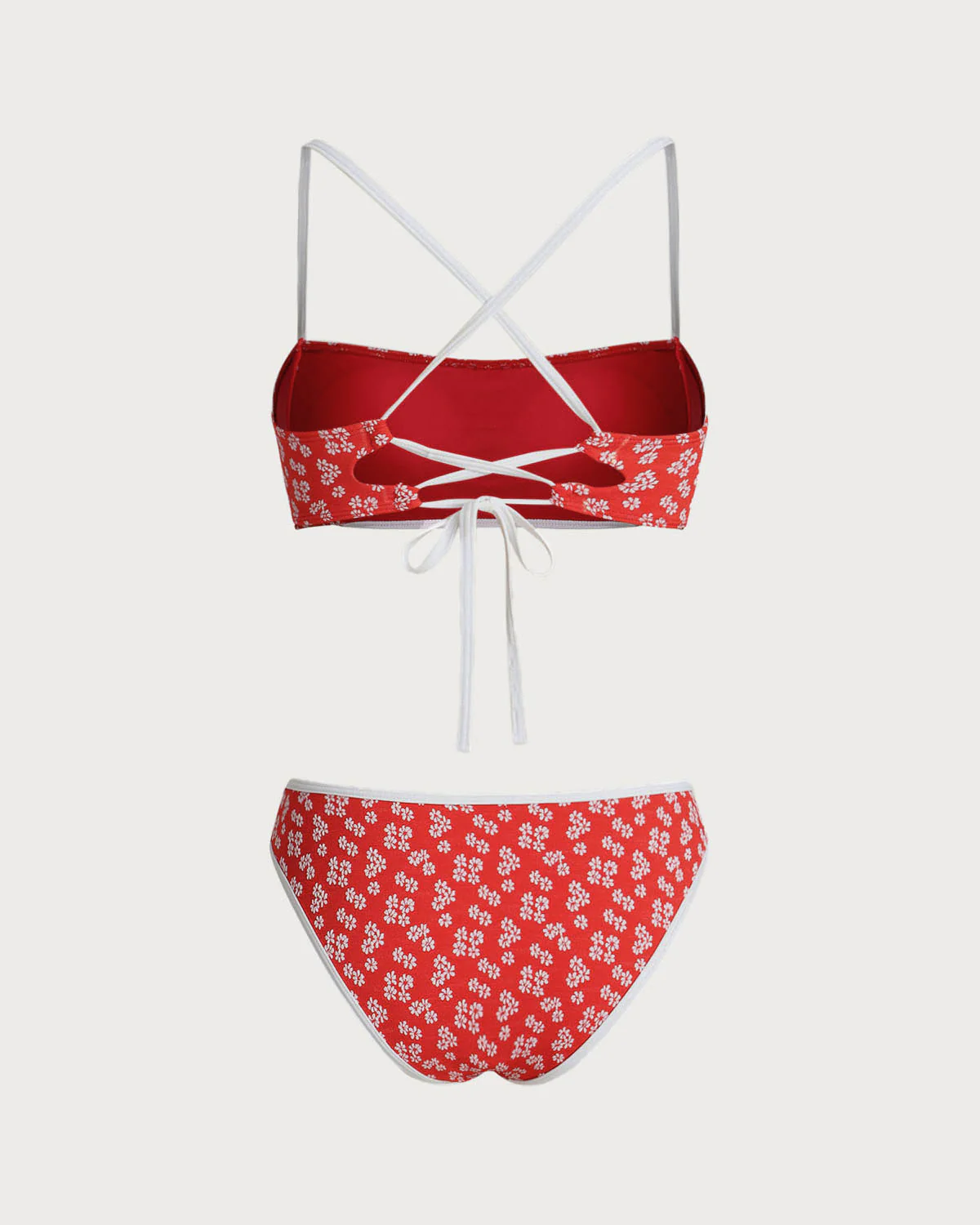 Red Floral Bralette Bikini Set - Image 3
